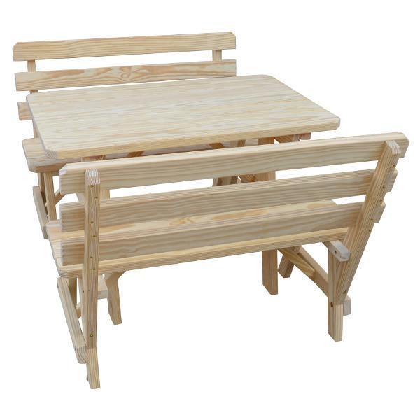 6ft & 8ft Yellow Pine Wood Picnic Table with 2 Backed Benches - Outdoor Dining, Backyard BBQ, Park & Camping Furniture for Family Gatherings