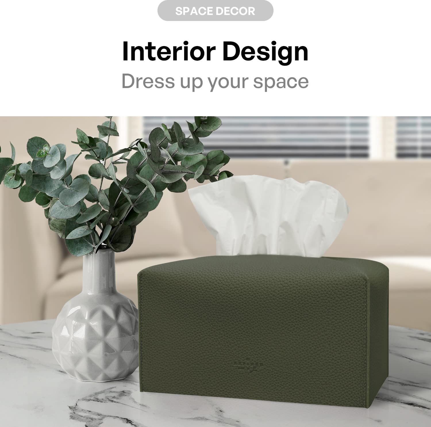 Carrotez Modern PU Leather Tissue Box Cover - Rectangular Decorative Holder for Bathroom, Vanity, Office Desk & Nightstand (9.5