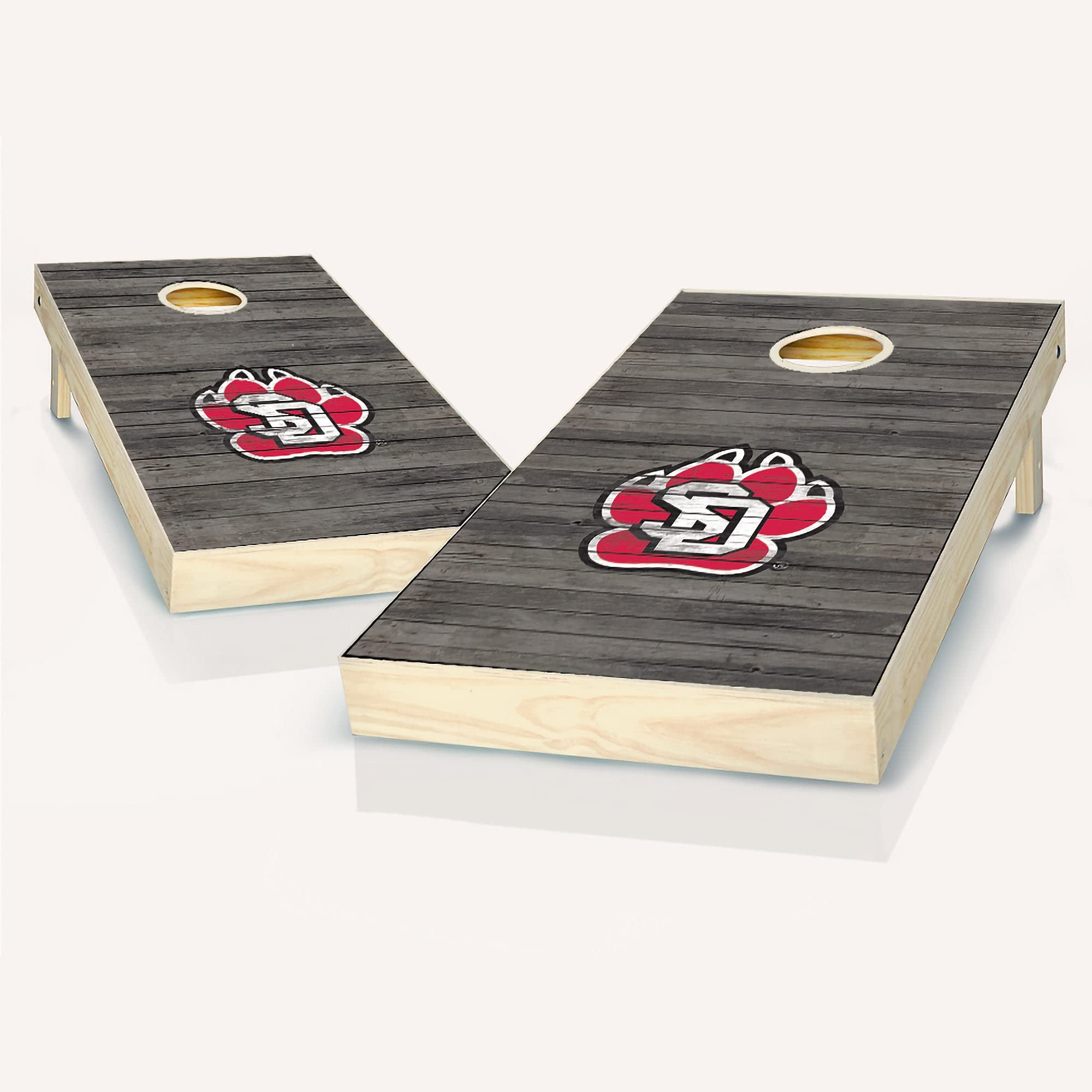 Skip's Garage South Dakota Distressed Cornhole Board Set - Custom Team Logo Regulation Size Cornhole Game Boards for Tailgating, Backyard Parties & Outdoor Events