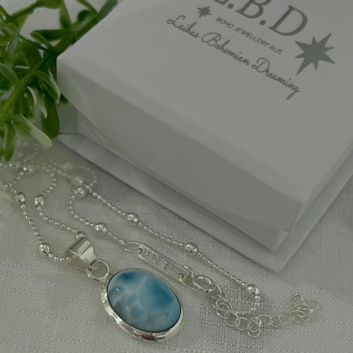 Elegant Oval Larimar Pendant Necklace for Women - Handmade Sterling Silver Jewelry Gift for Her - Perfect for Weddings, Parties & Special Occasions