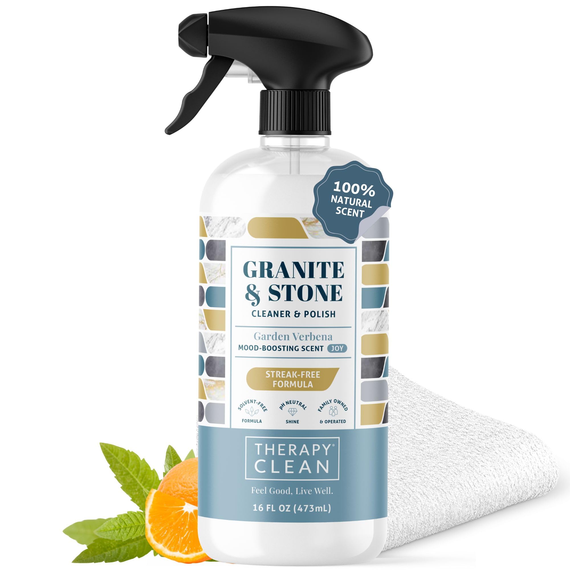 Premium Granite Cleaner Kit with Microfiber Cloths - Stone Safe Daily Countertop Cleaner for Granite, Marble, Quartz, Soapstone & More | Perfect for Kitchen Countertops, Bathroom Vanities & Outdoor Stone Surfaces