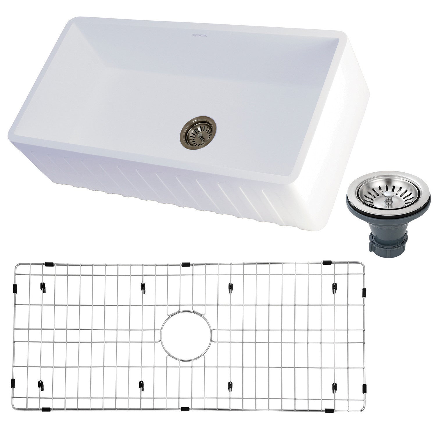 Arcticstone 36 Inch White Farmhouse Kitchen Sink - Matte White/Brushed Solid Surface Single Bowl Apron Front Sink with Strainer & Grid | Perfect for Modern Farmhouse, Rustic & Country Style Kitchens
