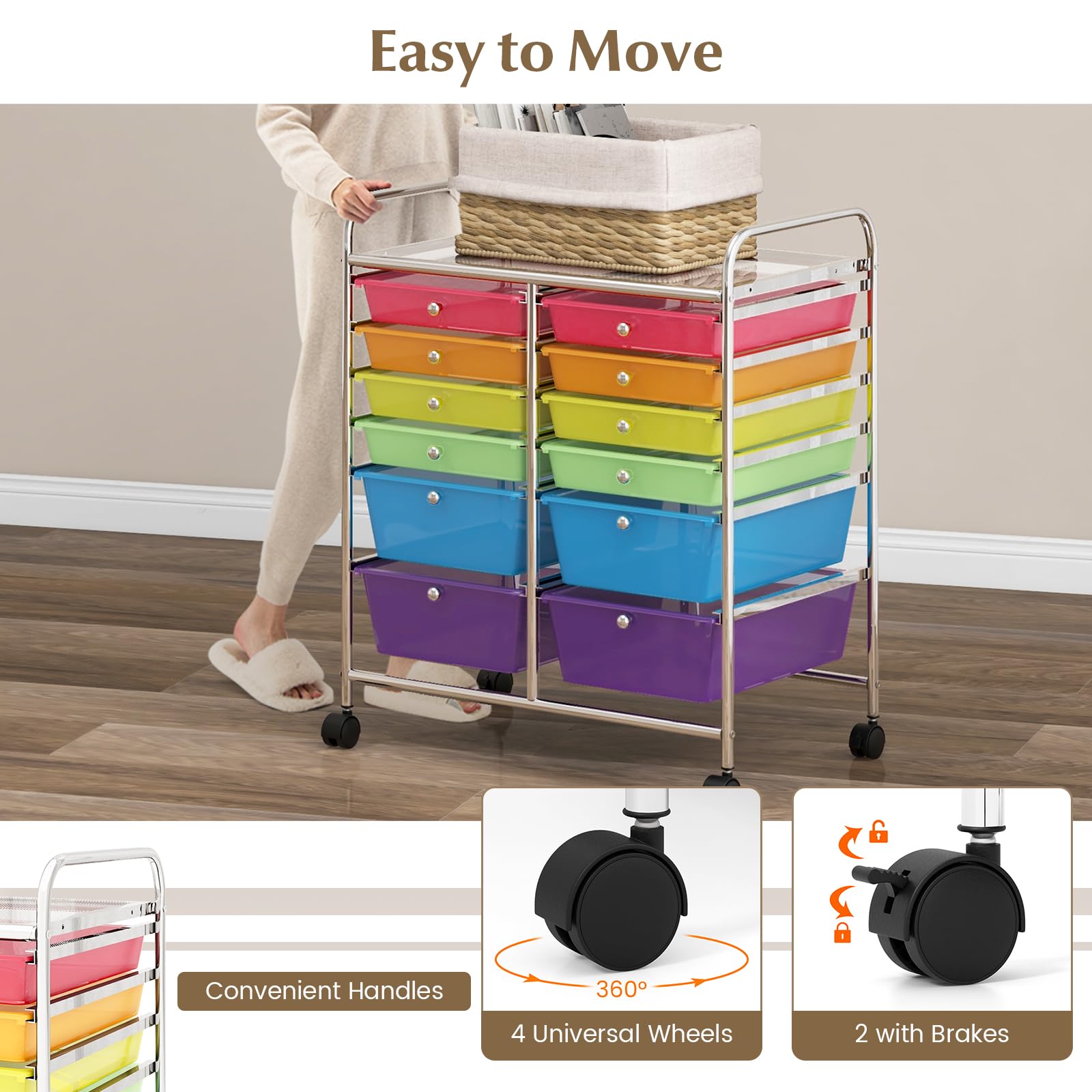 RELAX4LIFE 12-Drawer Rolling Craft Storage Cart with Wheels - Mobile Organizer for Art Supplies, Office, School & Beauty Salon | Space-Saving Utility Cart for Home, Studio & Workplace (Color)
