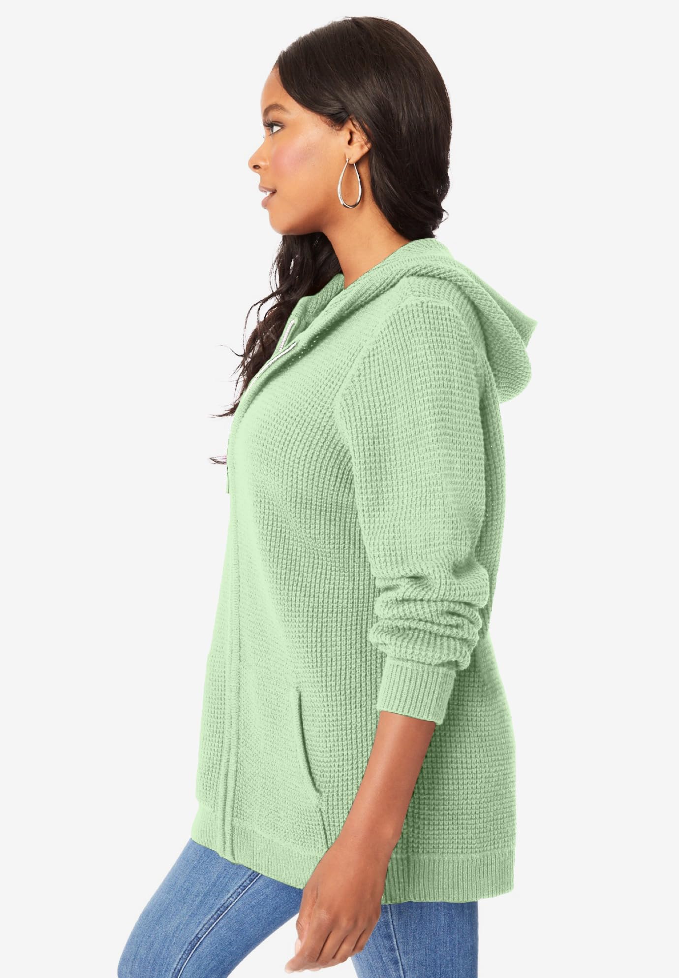 Roaman's Women's Plus Size Thermal Waffle Hoodie Zip Up Cardigan Jacket - Cozy Winter Wear for Casual Outings, Lounging & Outdoor Activities