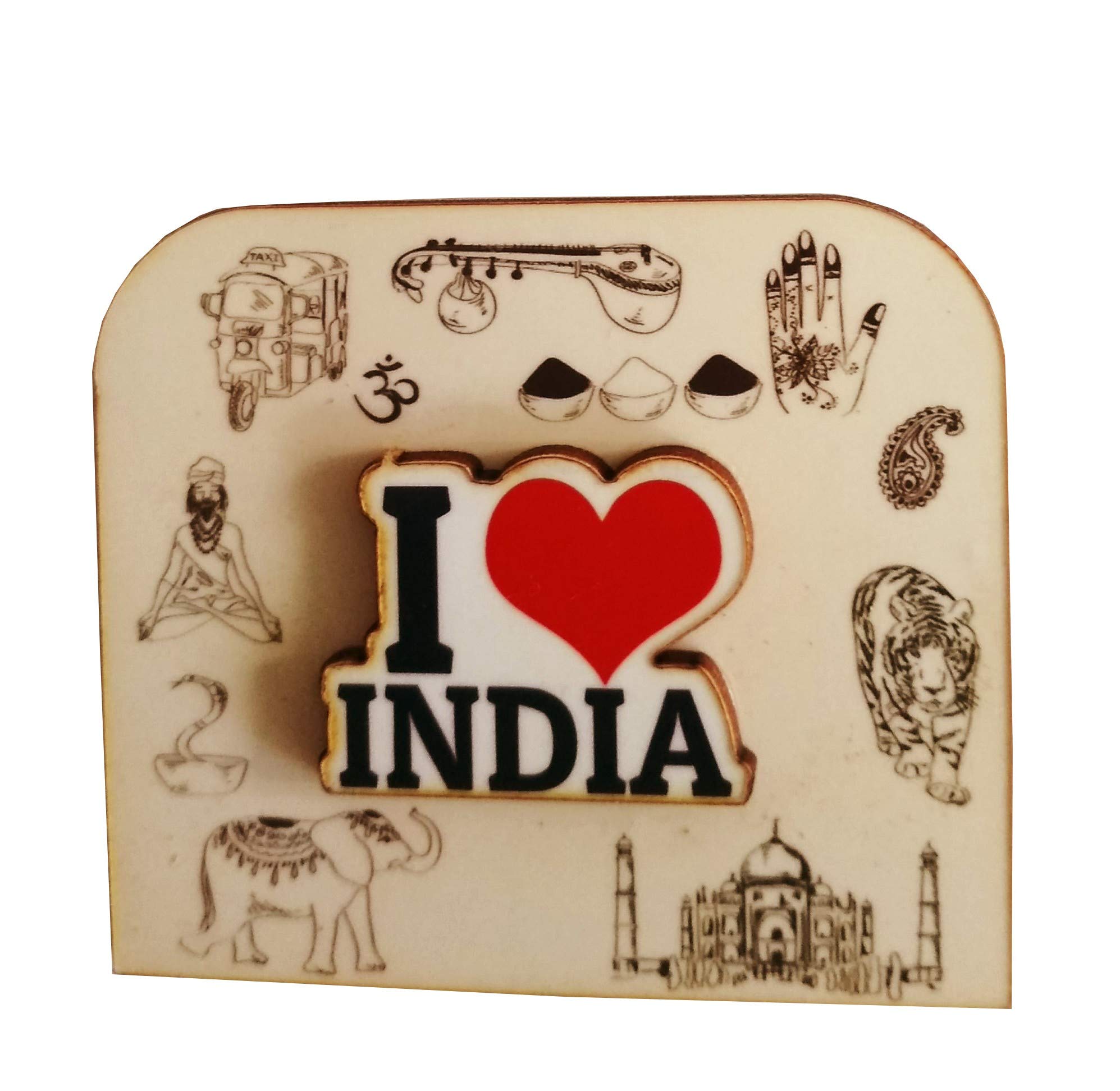Purpledip Wooden Fridge Magnet - I Love India (11464) | Colorful Indian-Themed Decorative Magnet for Refrigerator, Office & Home | Perfect for Kitchen Decor, Travel Souvenirs & Gift Giving