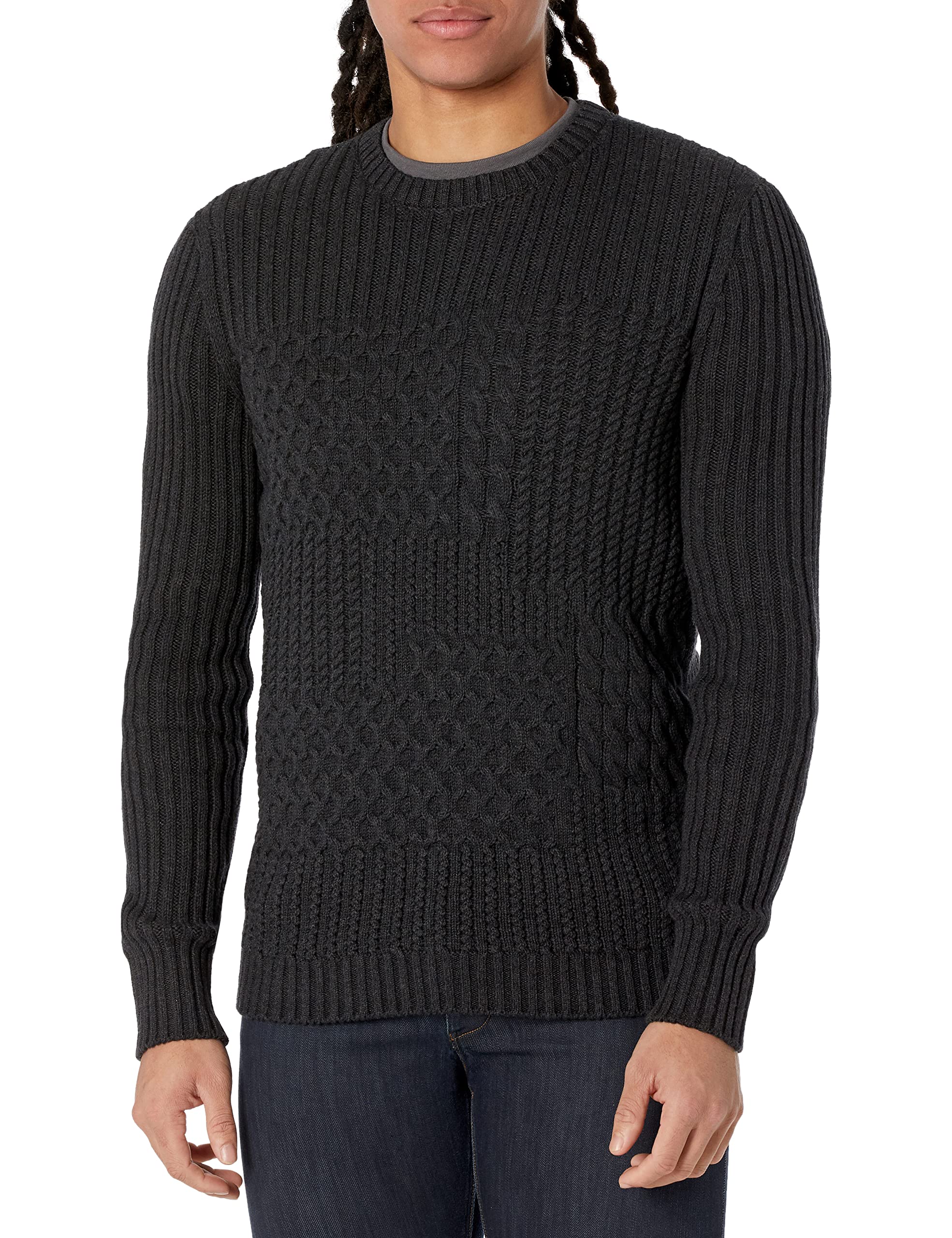 Men's 3D Mixed Cable Knit Pullover Sweater - Warm Winter Casual Wear for Office & Outdoor Activities