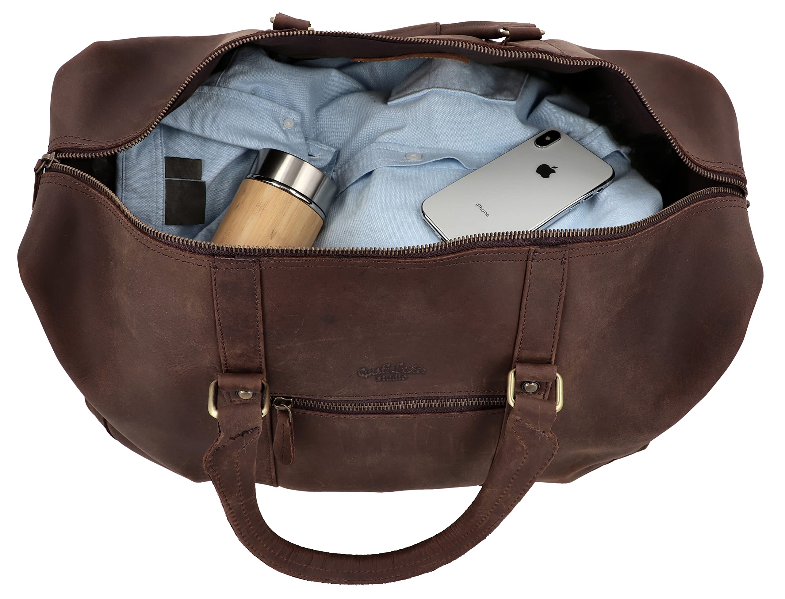 Premium Genuine Leather Travel Bag for Men & Women - Durable Carry-On Luggage for Business Trips, Vacations & Weekend Getaways