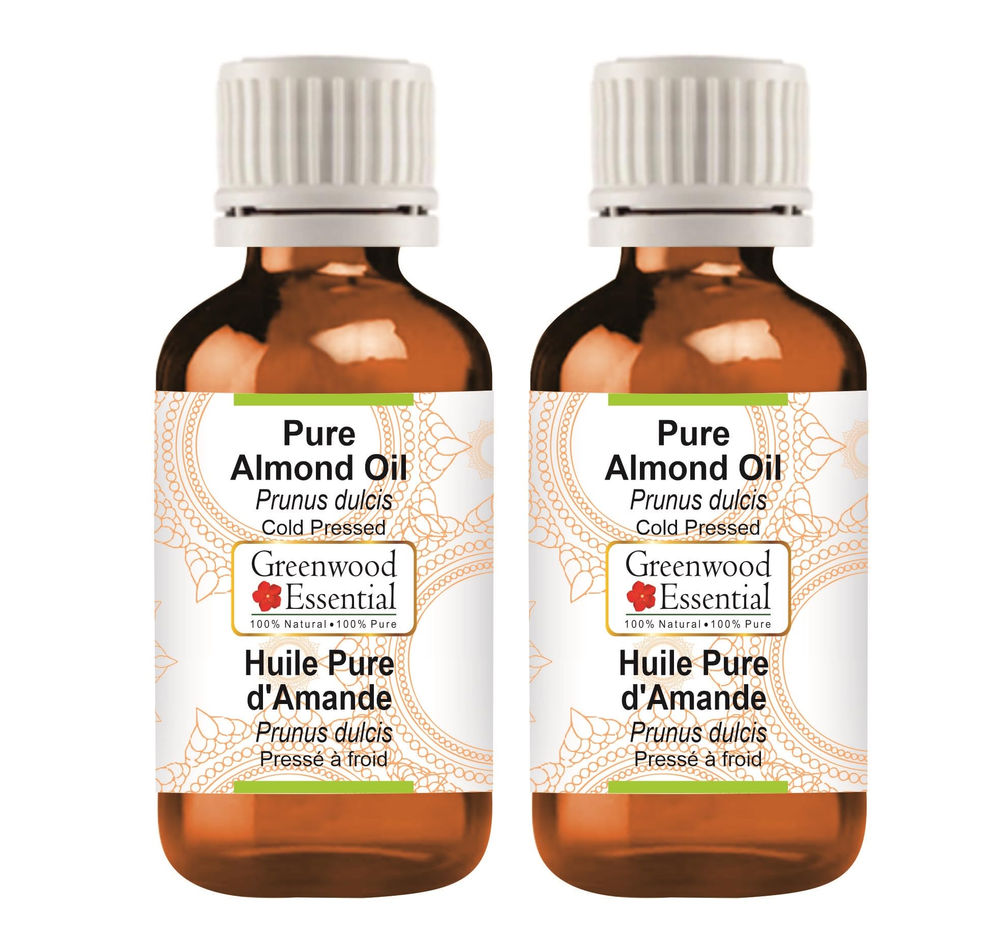 Pure Almond Oil (Prunus Dulcis) - 100% Natural, Cold Pressed, Therapeutic Grade - 2 Pack (100ml x 2, 6.76 oz) - For Skin Care, Hair Growth & Massage - Perfect for DIY Beauty Recipes & Aromatherapy