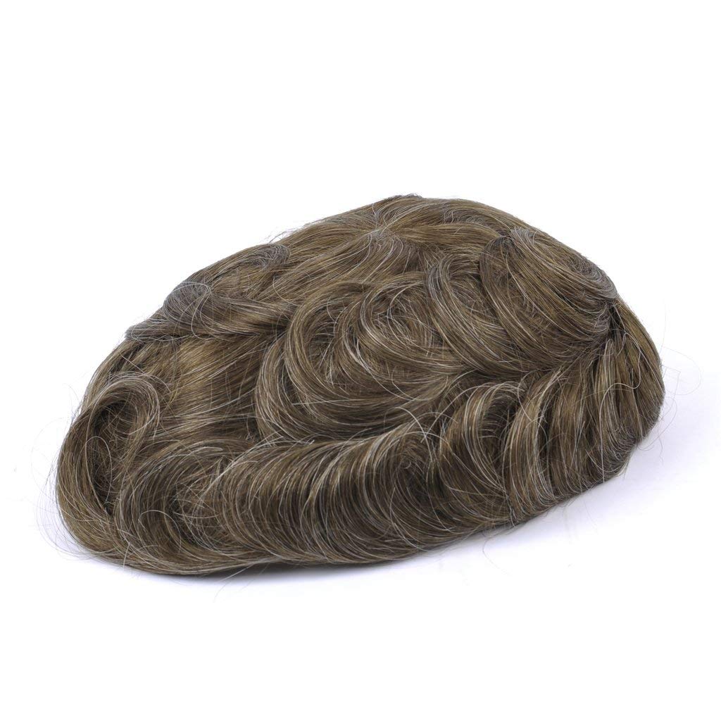 Bella Base Custom Men's Human Hair Toupee Replacement System - #620 Brown with 20% Gray Hair - Natural Looking Hairpiece for Hair Loss & Alopecia - Perfect for Daily Wear, Special Occasions & Confidence Boost