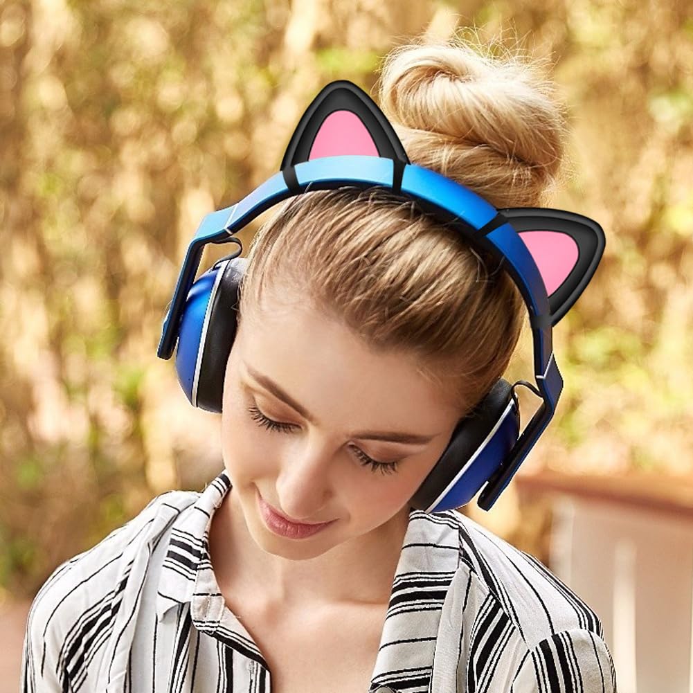 POHOVE 2pcs Cute Cat Ears Headphone Accessories - Adjustable Silicone Kitty Ears for Universal Gaming Headsets, Perfect for Cosplay, Streamers & Anime Lovers (Black/White)