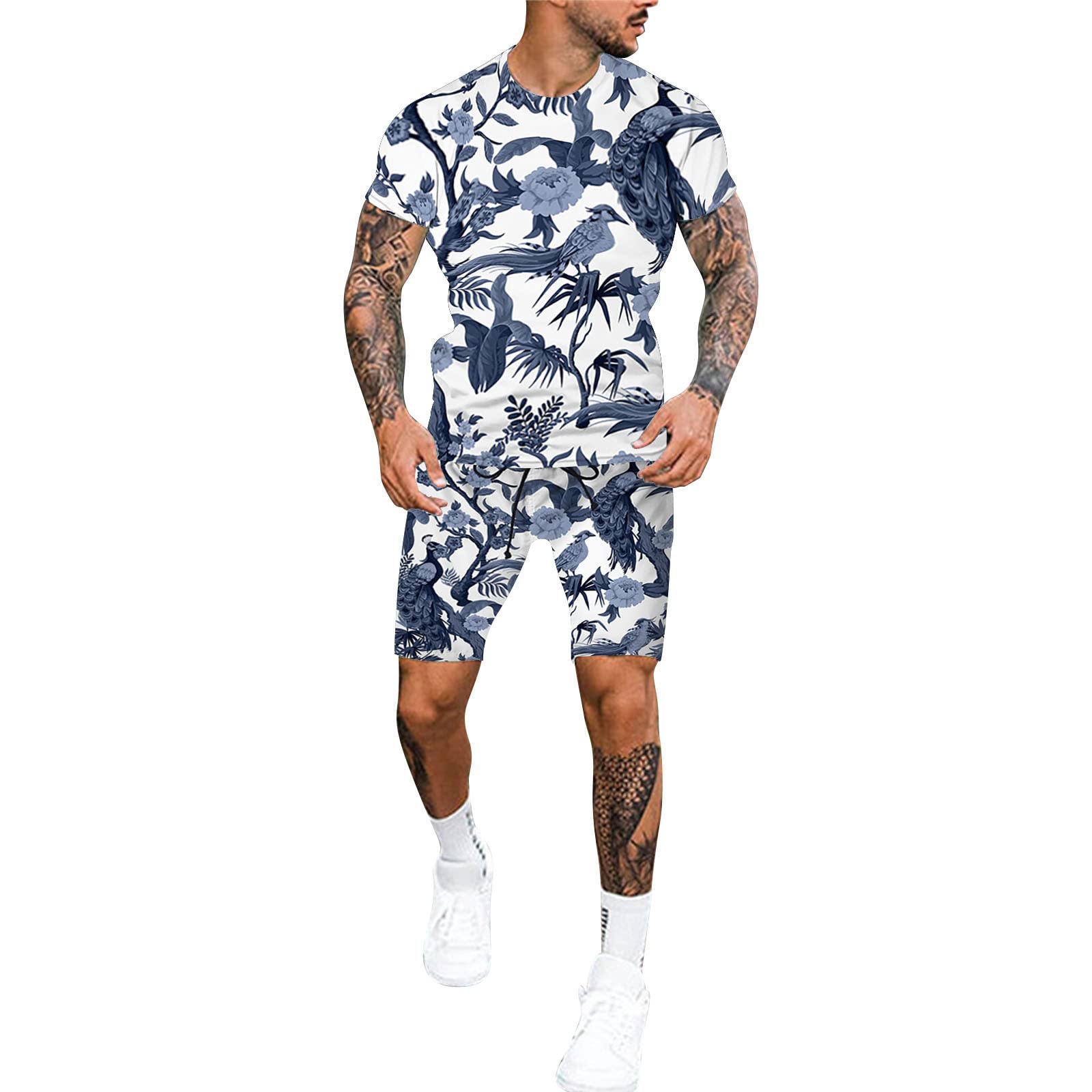 Men's Athletic 2-Piece Workout Set - Breathable Summer Gym Jogging Outfit with Graphic Tee & Shorts | Casual Sportswear for Running, Fitness & Training | Sweatsuit for Men's Active Lifestyle