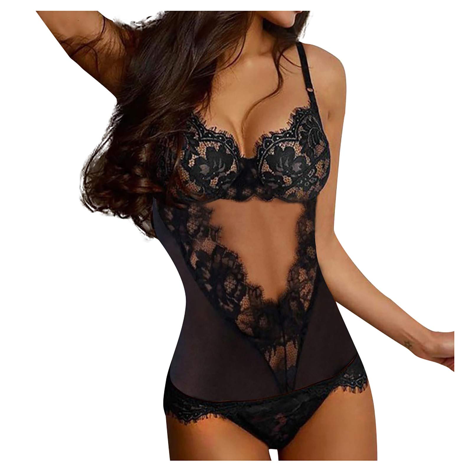 Sexy Lace Teddy Lingerie Set for Women - Crochet Cutout Gauze Bandage Underwear with Straps & Embroidery Details | Perfect for Valentine's Day, Bridal Shower & Romantic Nights