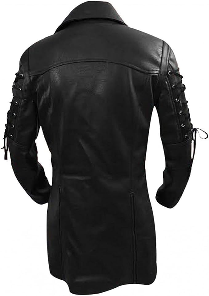 Men's Real Black Leather Gothic Trench Coat - Steampunk Matrix Style Jacket for Goth Fashion & Cosplay | Perfect for Halloween, LARP, and Dark Aesthetic Outfits