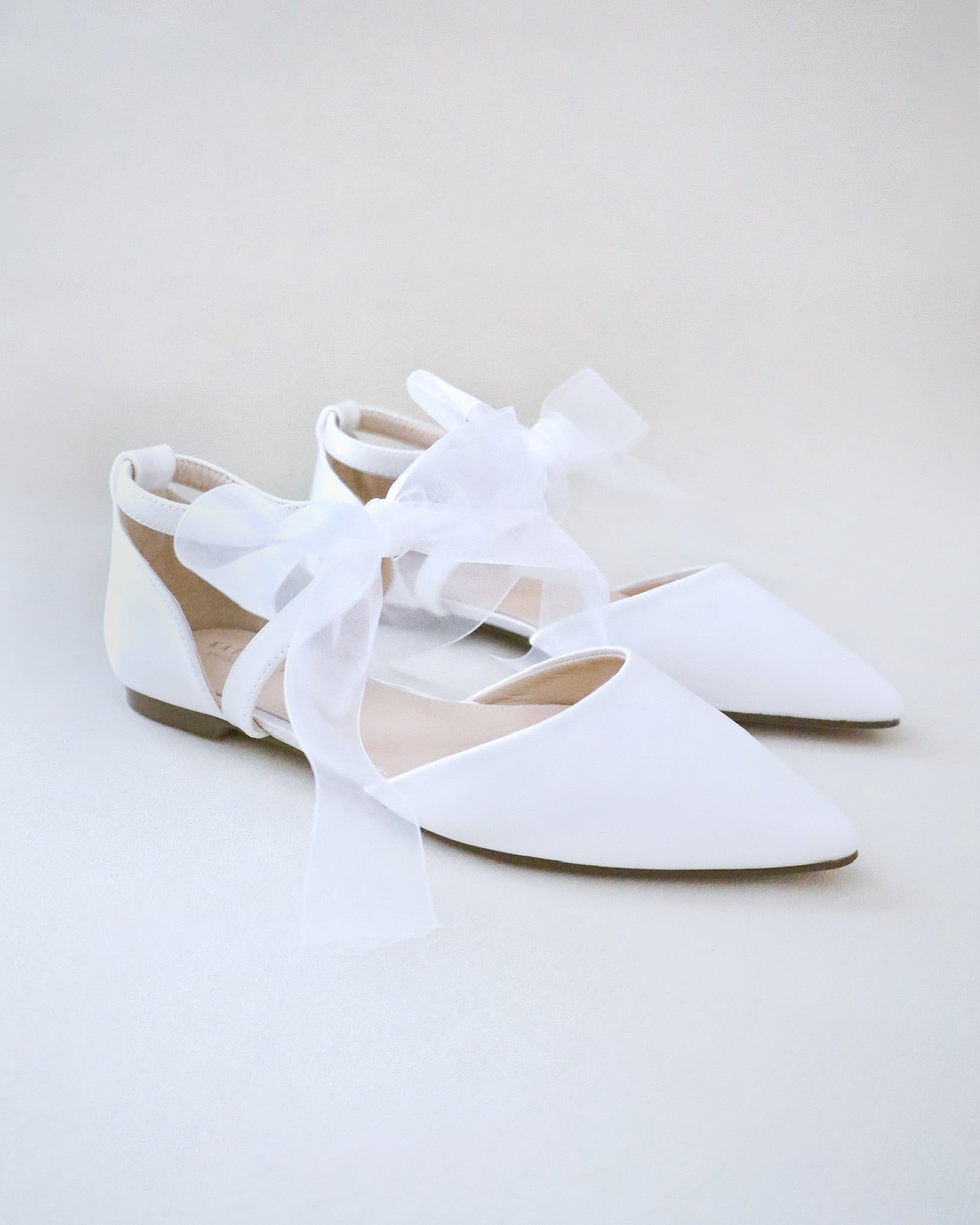 Elegant Satin Pointy Toe Ballet Flats with Chiffon Ribbon Tie - Women's Dress Shoes for Wedding, Party & Office Wear