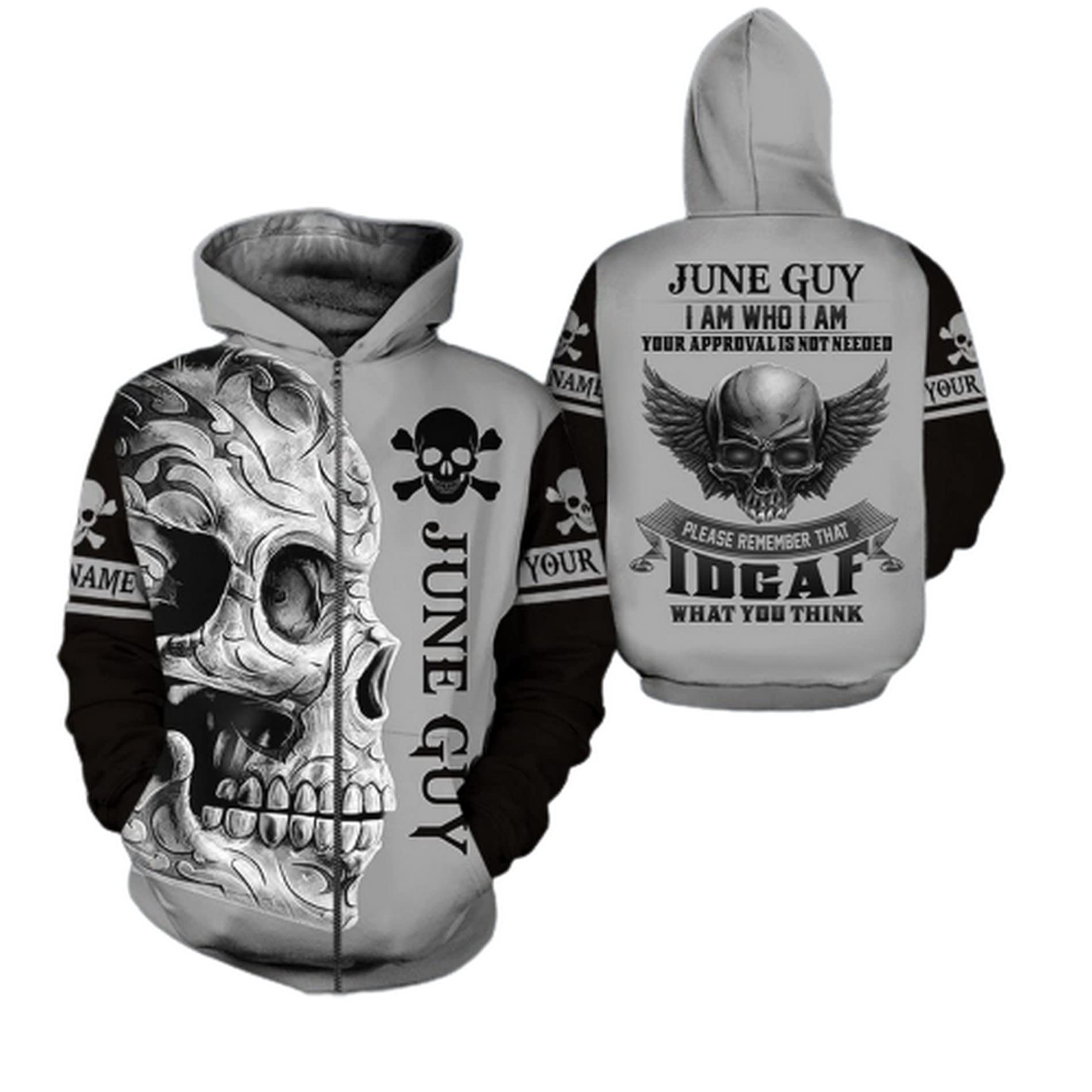 Personalized Unisex 3D Printed June Guy Pullover Hoodie & Zip-Up Sweatshirt with Front Pocket - Christmas & Birthday Gift for Men and Women - Perfect for Casual Wear, Gifting, and Holiday Celebrations