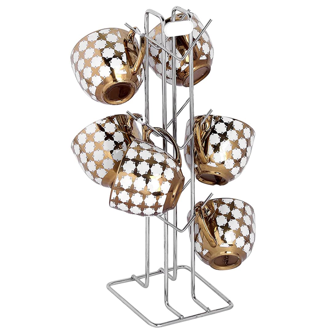 JISUN 4-Pack Stainless Steel Kitchen Organizer Set - Cup Holder, Glass Stand, Wall Mounted Ladle Hook Rail & Chakla Belan Stand - Space Saving Silver Storage Solution for Cups, Utensils & Rolling Pins - Perfect for Small Kitchens, RVs & Dorm Rooms