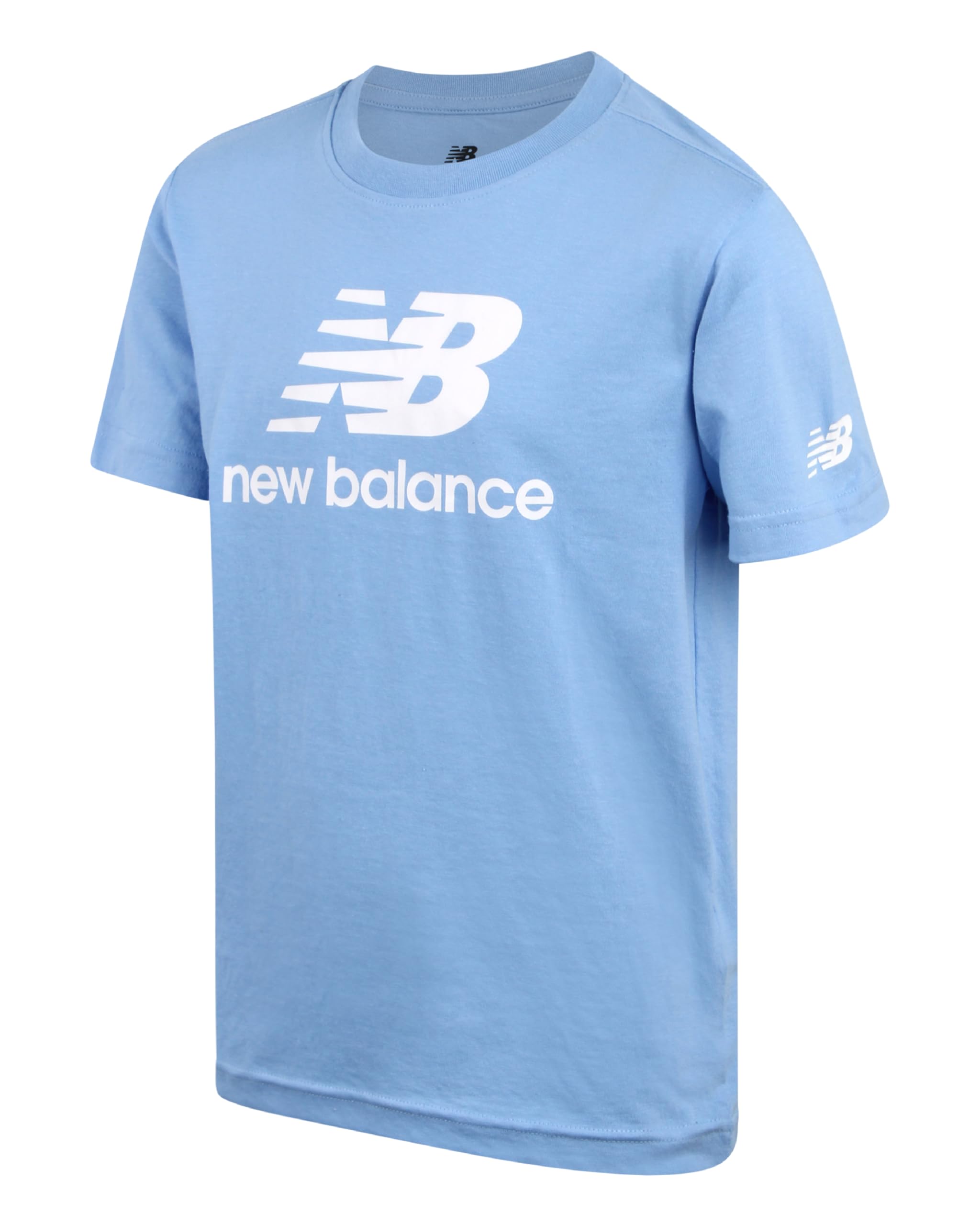 New Balance Boys' Cotton Core Stacked Logo T-Shirt - Athletic Crewneck Short Sleeve Tee for Kids & Youth (Sizes 8-20) - Perfect for School, Sports & Casual Wear