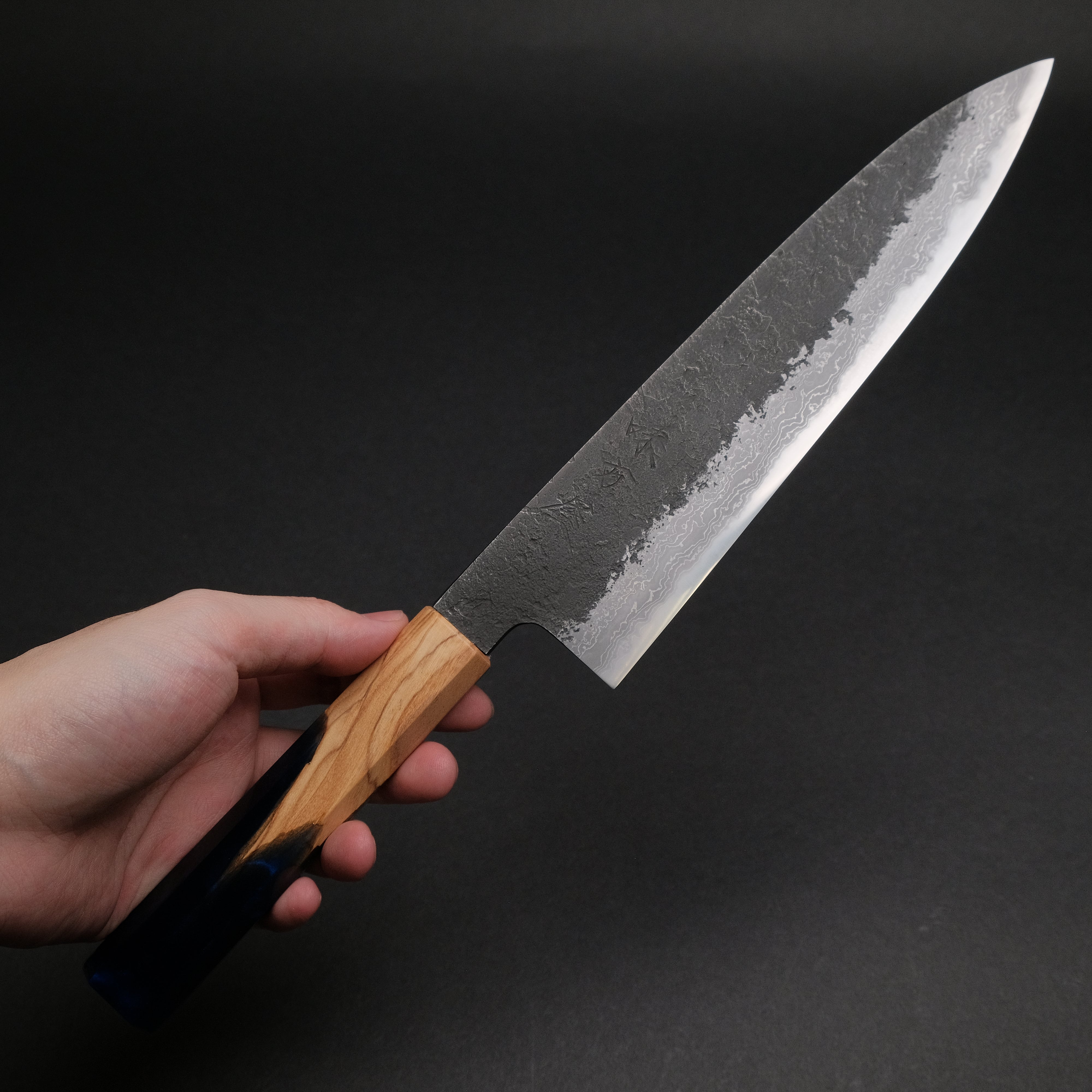 Premium Ajikataya White #2 Nashiji Damascus Gyuto 210mm Chef Knife - Olive Wood & Resin Handle (#46) - Perfect for Sushi, Meat Slicing & Professional Kitchen Use