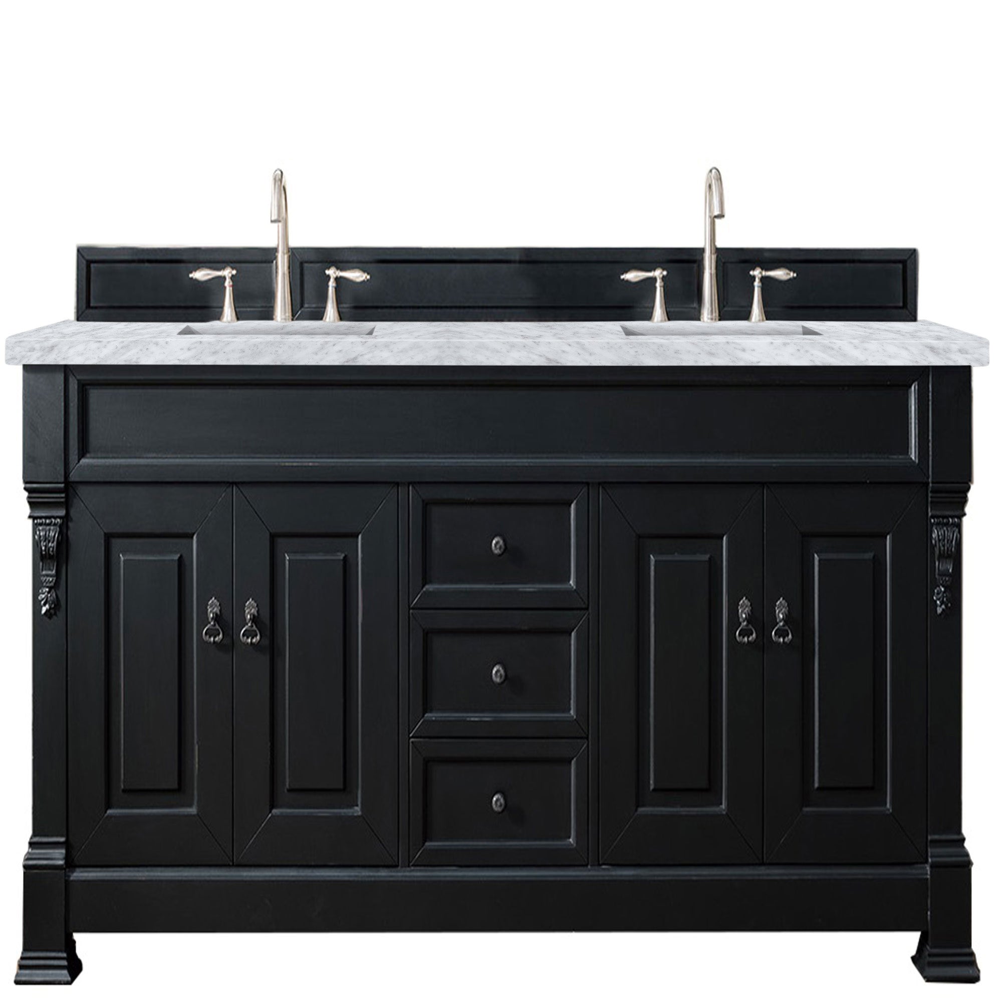 Brookfield 72-Inch Double Vanity with Antique Black Finish & 3CM Carrara Marble Top - Perfect for Master Bathroom & Luxury Home Renovation