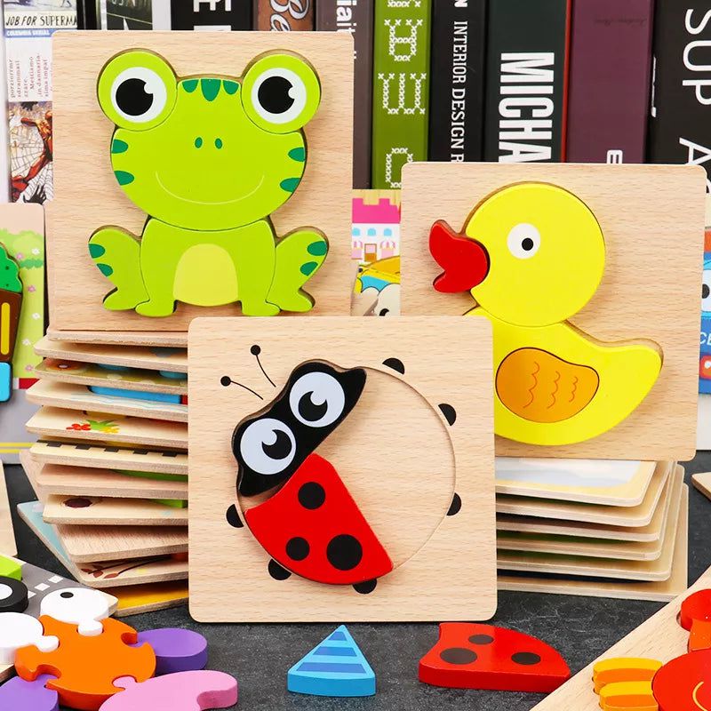 3D Wooden Animal Puzzles for Toddlers - Educational Learning Toys for Kids - Perfect for Early Childhood Development & Montessori Playtime