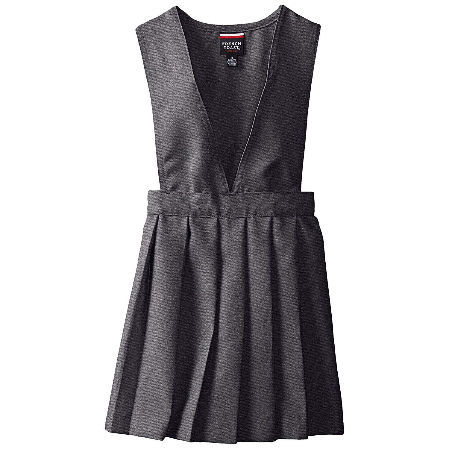 French Toast Big Girls' Stacy V-Neck Wide Strap Jumper - Stylish Cotton Blend Dress for School, Playdates & Special Occasions | Comfortable & Trendy Outfit for Toddlers