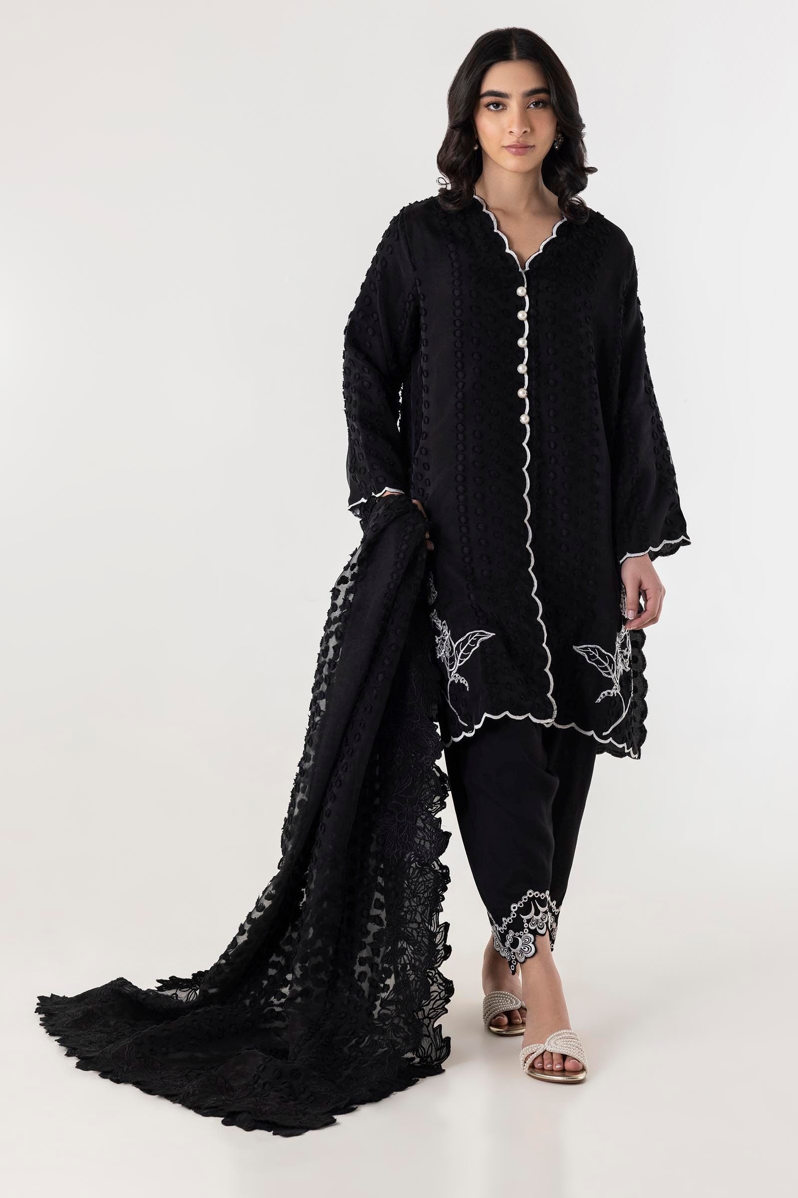 Brochia Black Stitched Suit by Sana Safinaz - Elegant Formal Wear for Weddings, Parties & Office Events