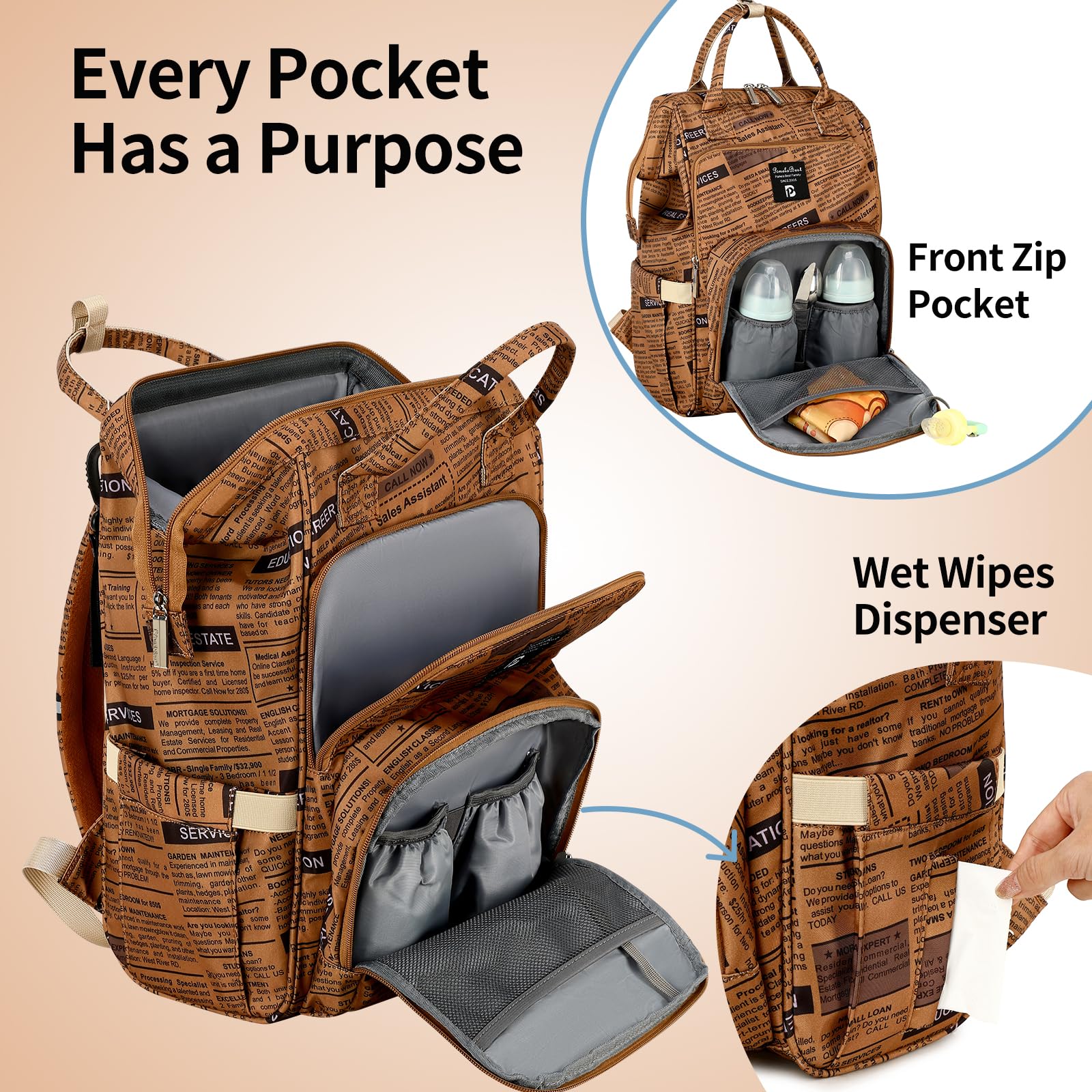 Pomelo Best Baby Changing Backpack - Large Capacity Waterproof Diaper Bag with Changing Mat, Stylish Macaron Design for Travel & On-the-Go Parents | Perfect for Daycare, Air Travel & Family Outings