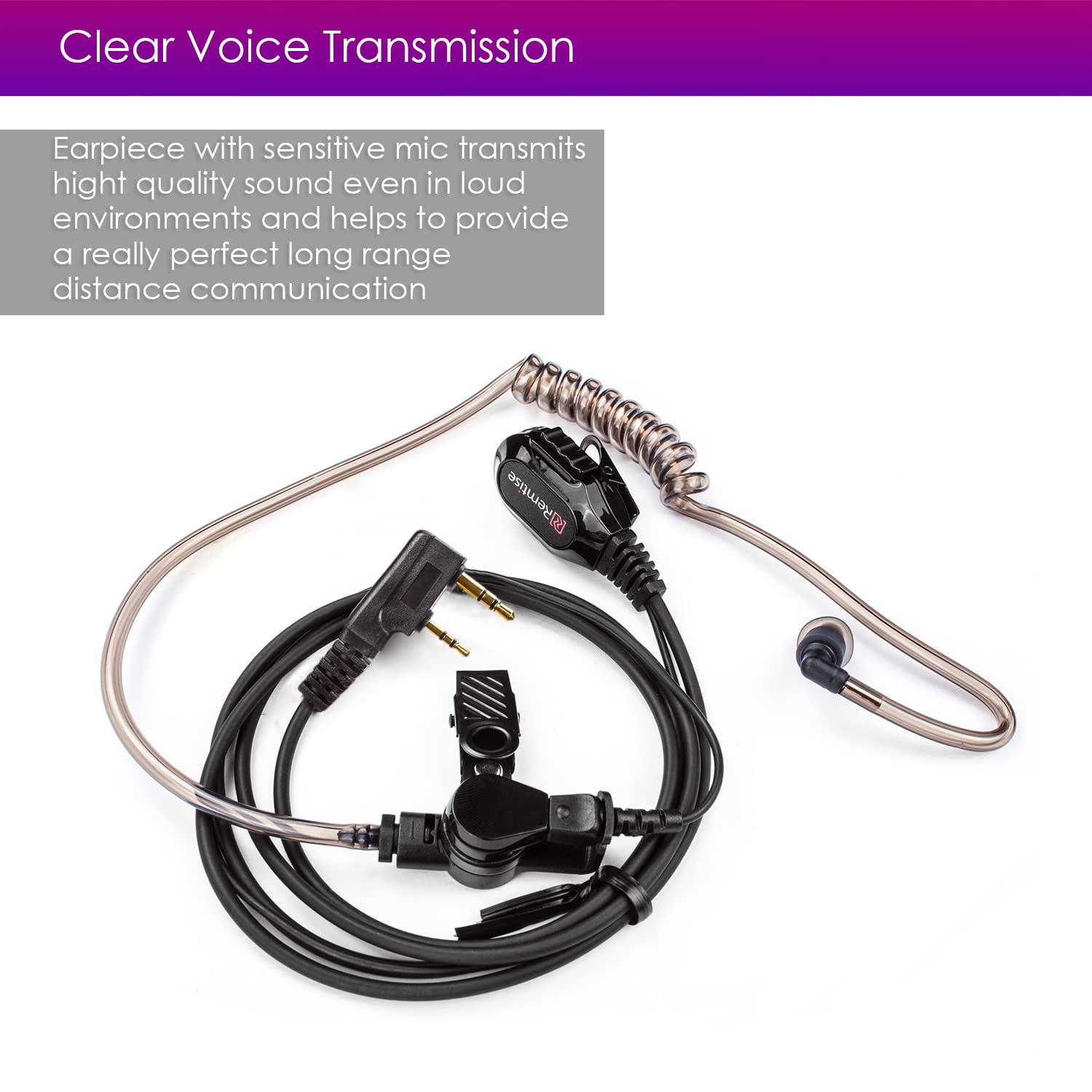 Covert Acoustic Tube Earpiece with Microphone for Baofeng UV-5R Walkie Talkies - Surveillance Headset with PTT Button Compatible with 2-Way Radios (Baofeng, Kenwood, Puxing, Wouxun) - Ideal for Security, Law Enforcement & Outdoor Adventures (Black)