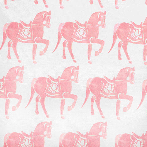 Marwari Horse Printed Linen Cotton Fabric - Pink Sample for Home Decor, Upholstery & DIY Crafts