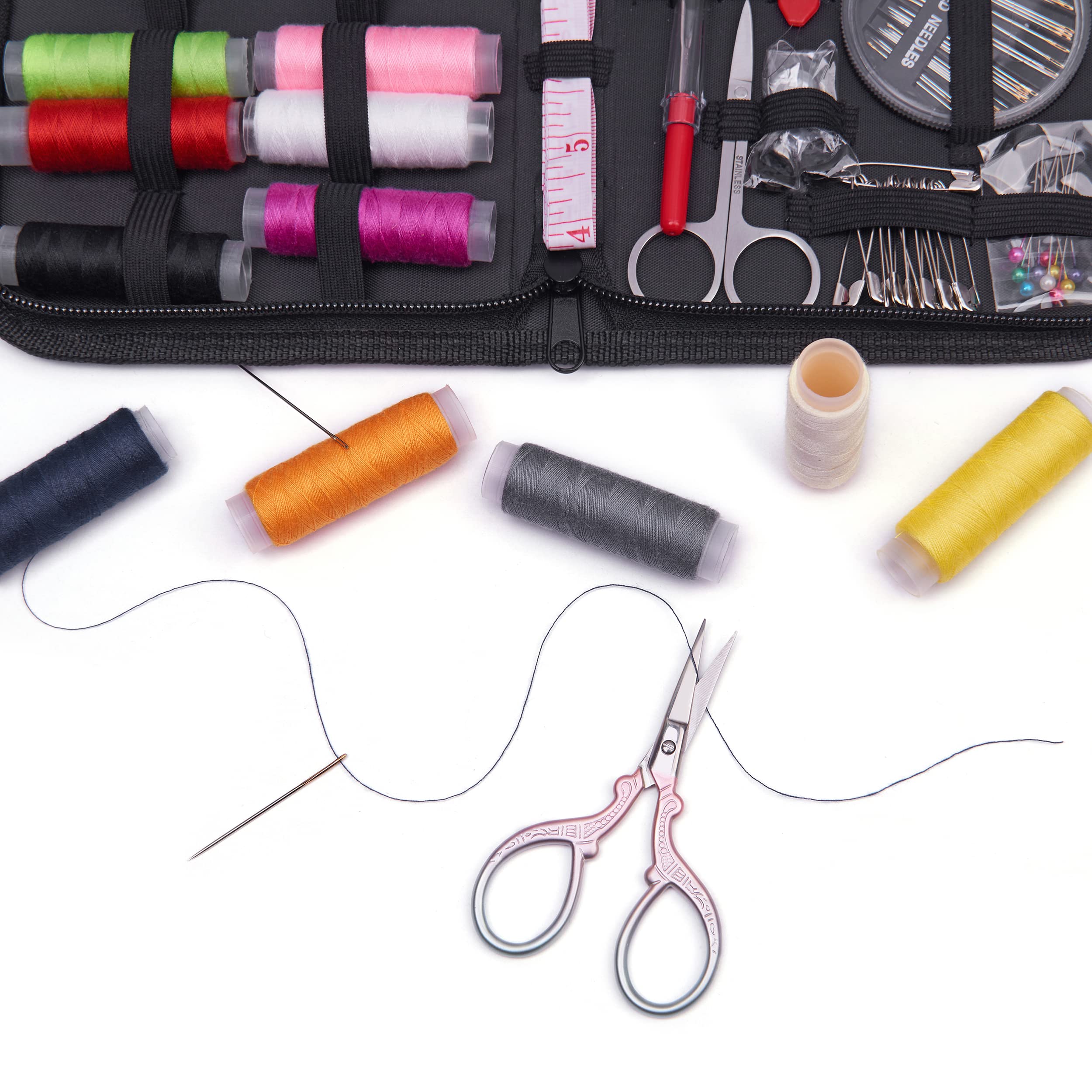 3.6 Inch Small Sewing Scissors - Mini Travel Scissors with Leather Sheath Pouch, All-Purpose Craft Scissors for Sewing, Crochet, Embroidery (Pink & Green) - Perfect for DIY Projects, Travel Kits & Sewing Accessories