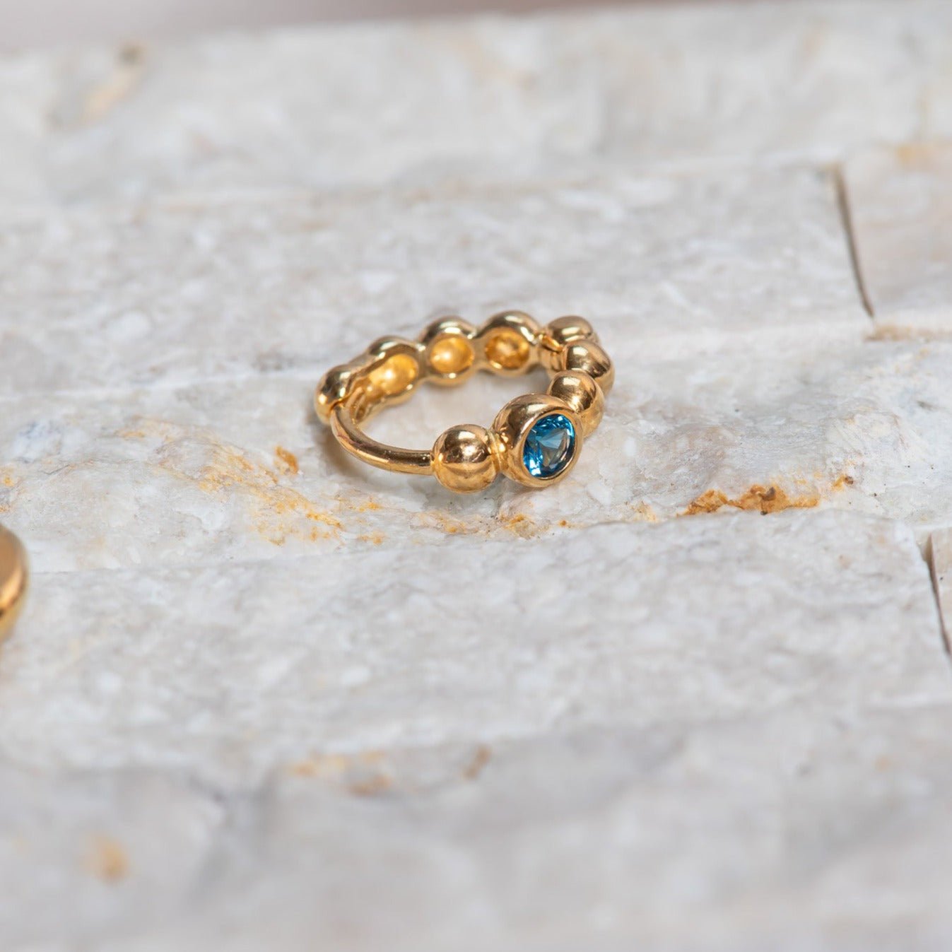 14k Yellow Gold Blue Topaz Beaded Hoop Earrings for Women - Elegant Dangle Jewelry for Parties, Weddings & Special Occasions