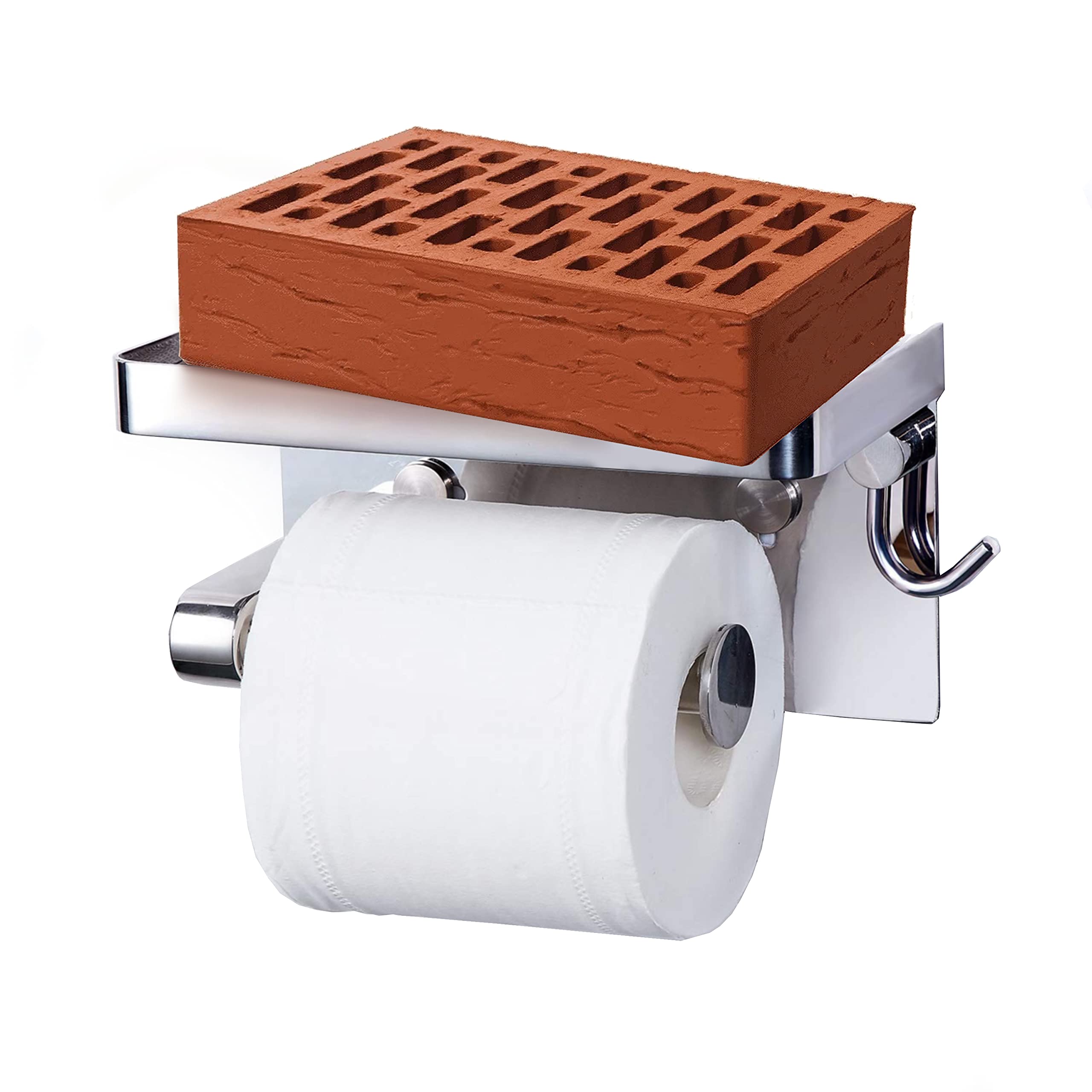 Stainless Steel Toilet Paper Holder with Phone Shelf - 304 Silver Wall Mounted Bathroom Organizer for Toilet Rolls & Wipes - Perfect for Modern Bathrooms, Small Spaces & Convenient Phone Storage