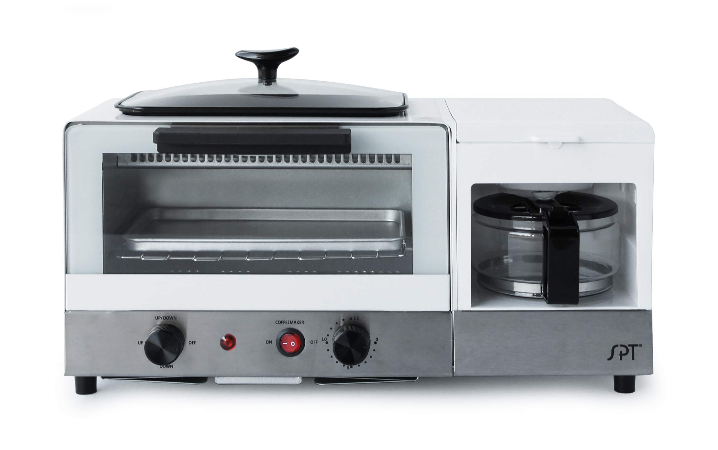 BM-1120W 3-in-1 Breakfast Maker - Stainless Steel & White Electric Sandwich Toaster, Waffle Iron & Panini Press - Perfect for Home, Office & Dorm Room Breakfasts
