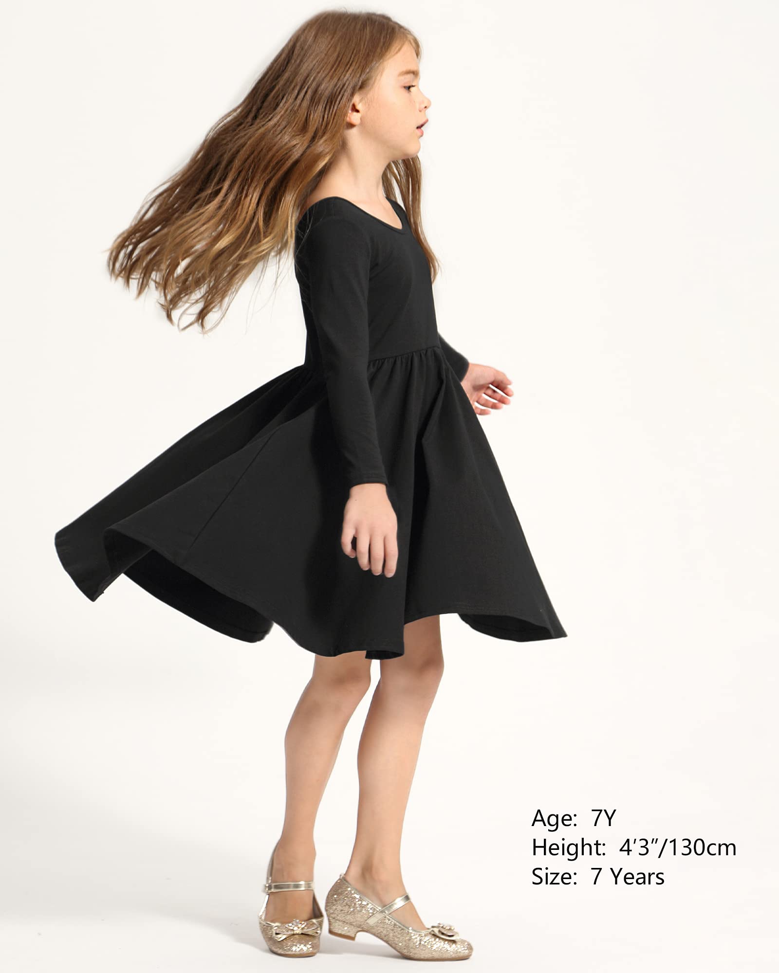 Stelle Girls Long Sleeve Cotton A-Line Dress - White Twirl Skater Dress for Toddlers | School, Casual Wear & Easter Outfits | Perfect for Playdates, Parties and Special Occasions