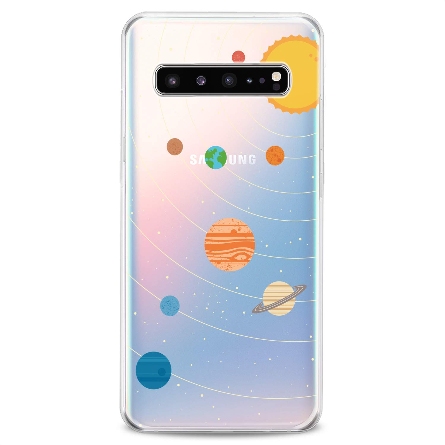Samsung Galaxy Phone Case Compatible with S24 S23 FE S22 Plus S21 Ultra S20+ S10 Note 20 S10e S9 - Cute Solar System Design with Sun Moon Planets - Flexible Slim Fit Silicone Cover for Women Girls - Perfect for Daily Use, Work, School & Travel