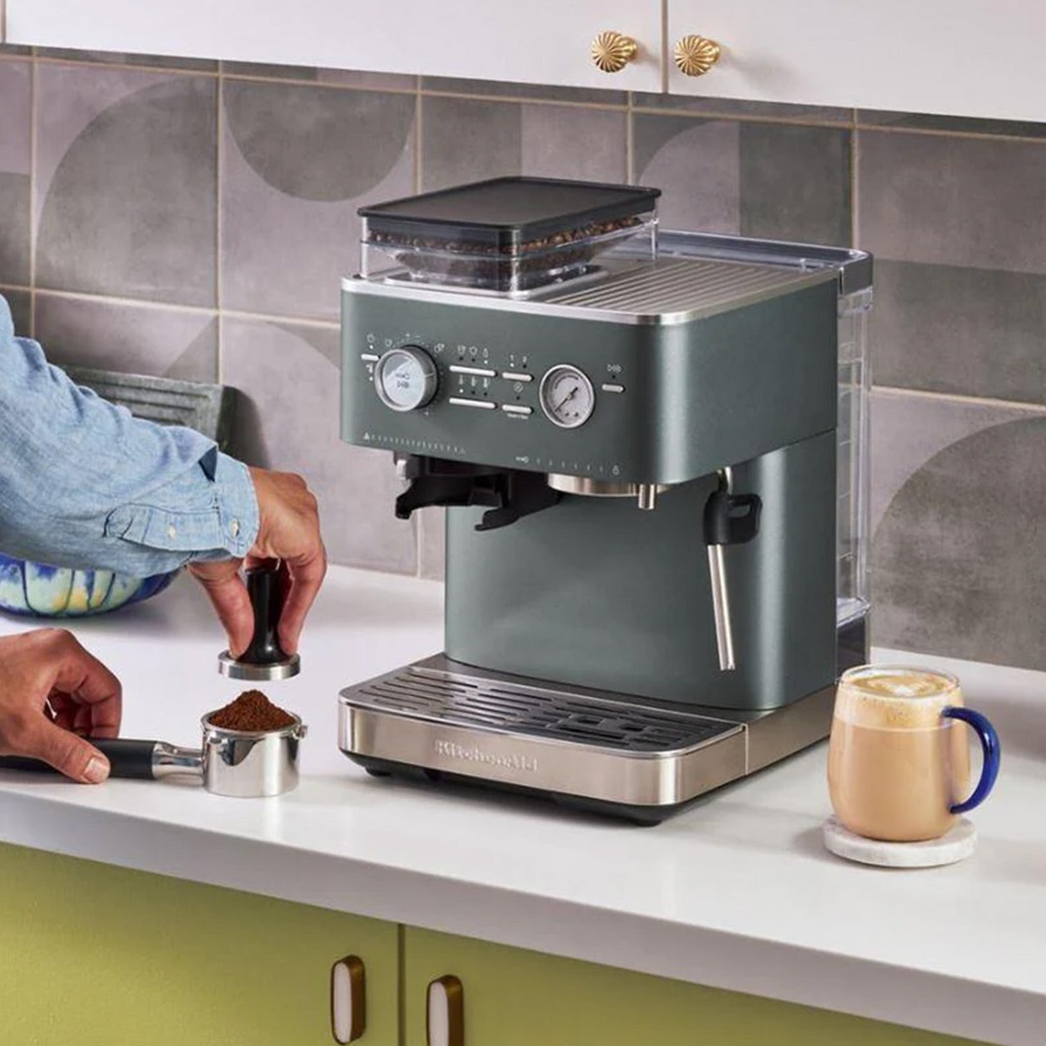 KitchenAid KES6551JP Semi-Automatic Espresso Machine in Juniper Green - Perfect for Home Baristas & Coffee Lovers - Ideal for Kitchens, Offices, and Coffee Shops