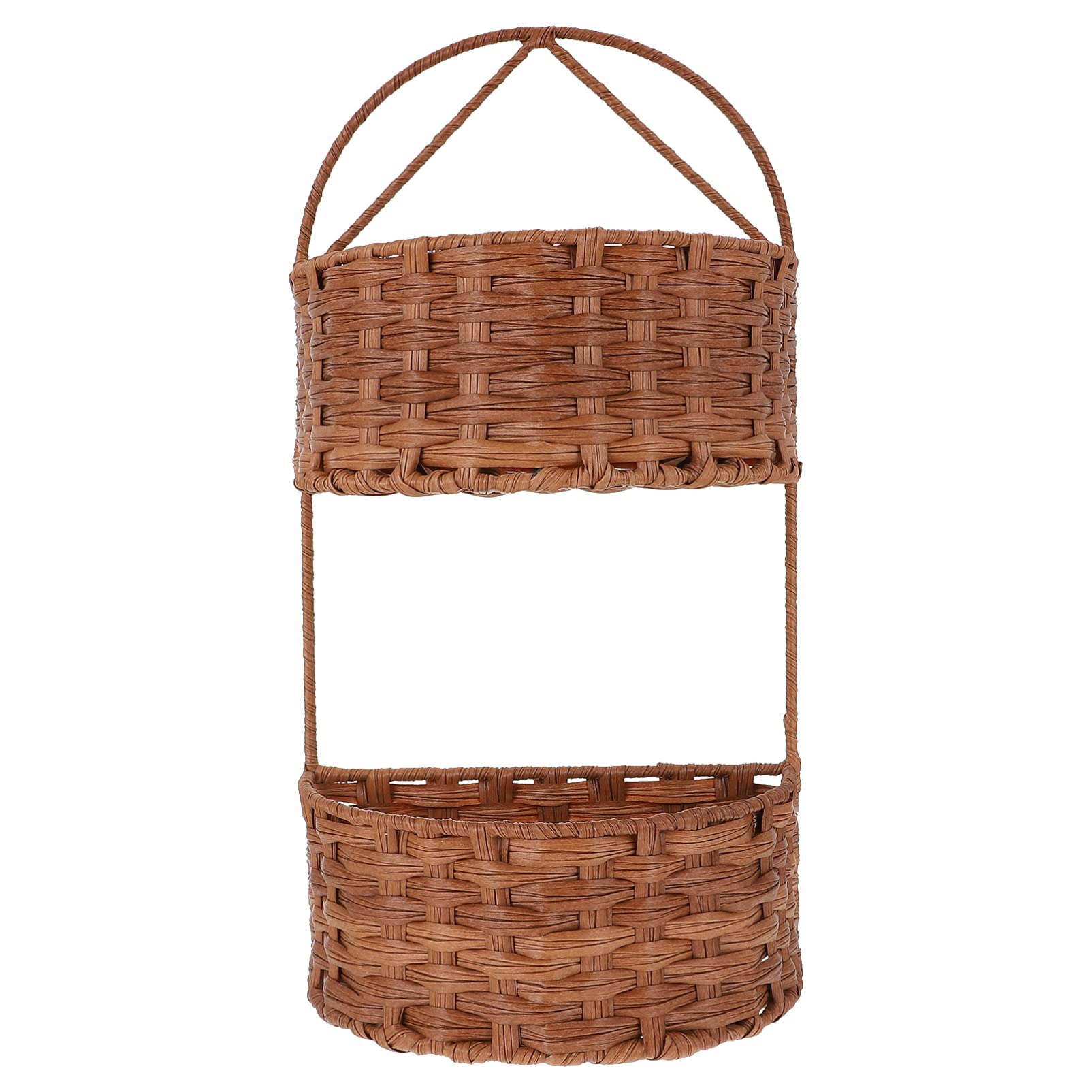VOSAREA 2-Tier Wall Hanging Basket - Rattan Woven Storage Organizer for Sundries, Home Decor & Wall Decor | Perfect for Bathroom, Kitchen, Bedroom Organization & Farmhouse Style Decorating