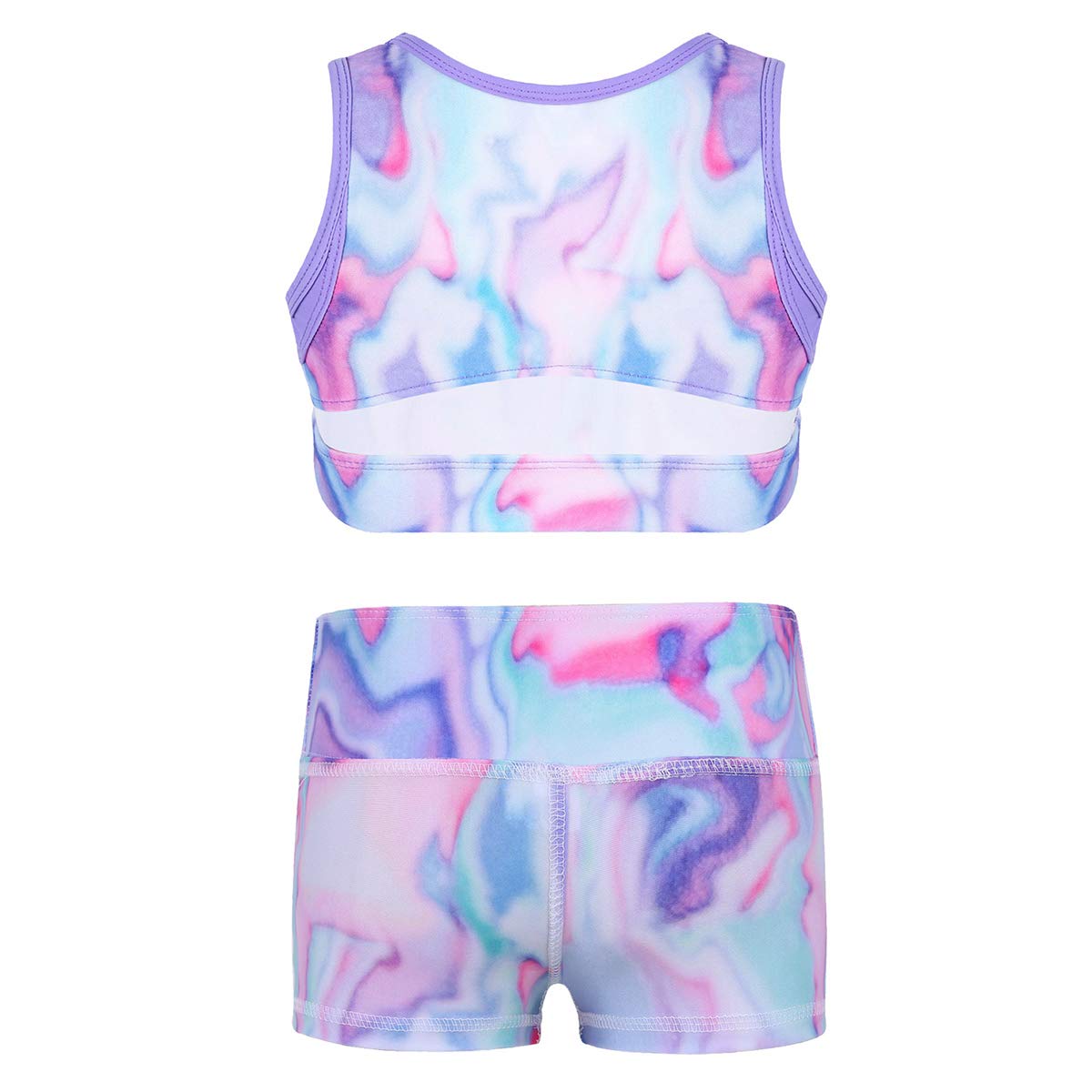 Hansber Girls' 2-Piece Gymnastics Outfit - Tie Dye Crop Top & Boyshorts Set for Dance, Swim & Sports | Athletic Wear for Kids' Gymnastics Practice, Beach Swimming & Dance Classes