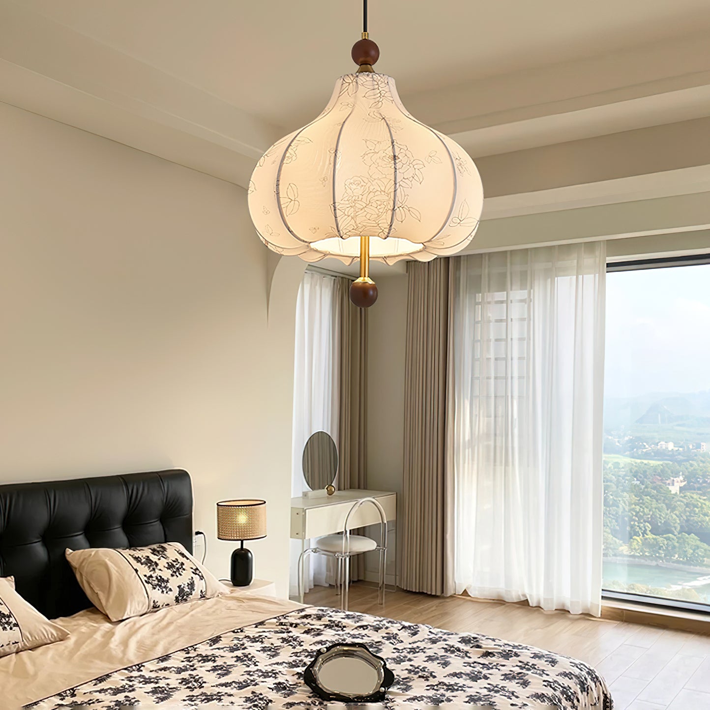 Elegant Chestnut Bloom Pendant Lamp - Modern Handmade Rattan Hanging Light Fixture for Dining Room, Bedroom, or Living Room Decor