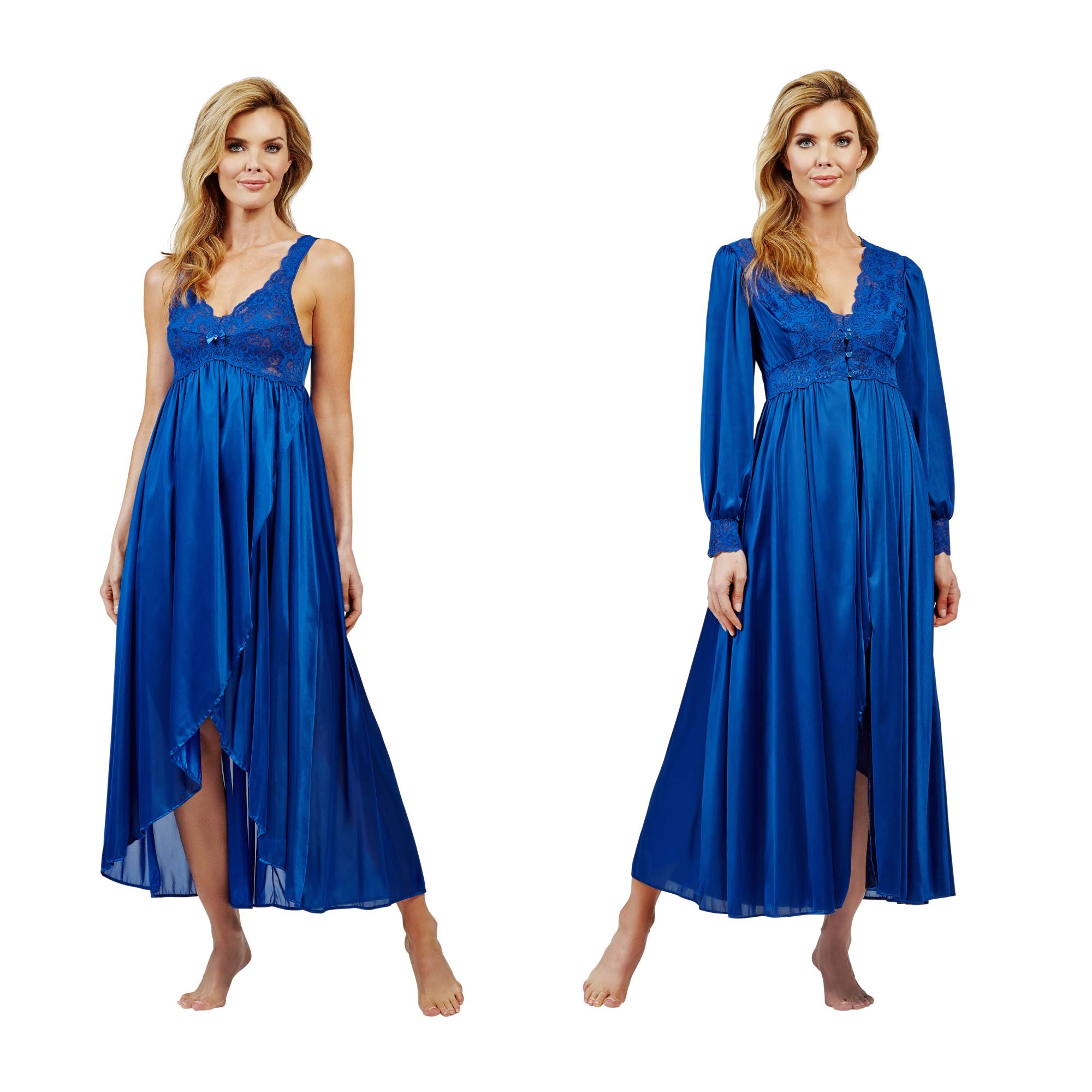 Shadowline Women's Silhouette Long Lace Nightgown and Robe Set - Elegant Sleepwear for Comfort & Romance - Perfect for Valentine's, Honeymoon & Anniversary Gifts