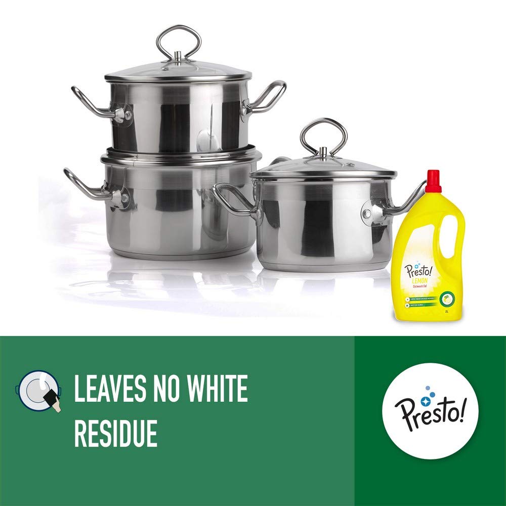 Presto! Lemon Dishwashing Gel - 2 Liter | Safe on Hands | Powerful Grease Cleaner for Pots, Pans & Utensils | Ideal for Kitchen, Camping & RV Use