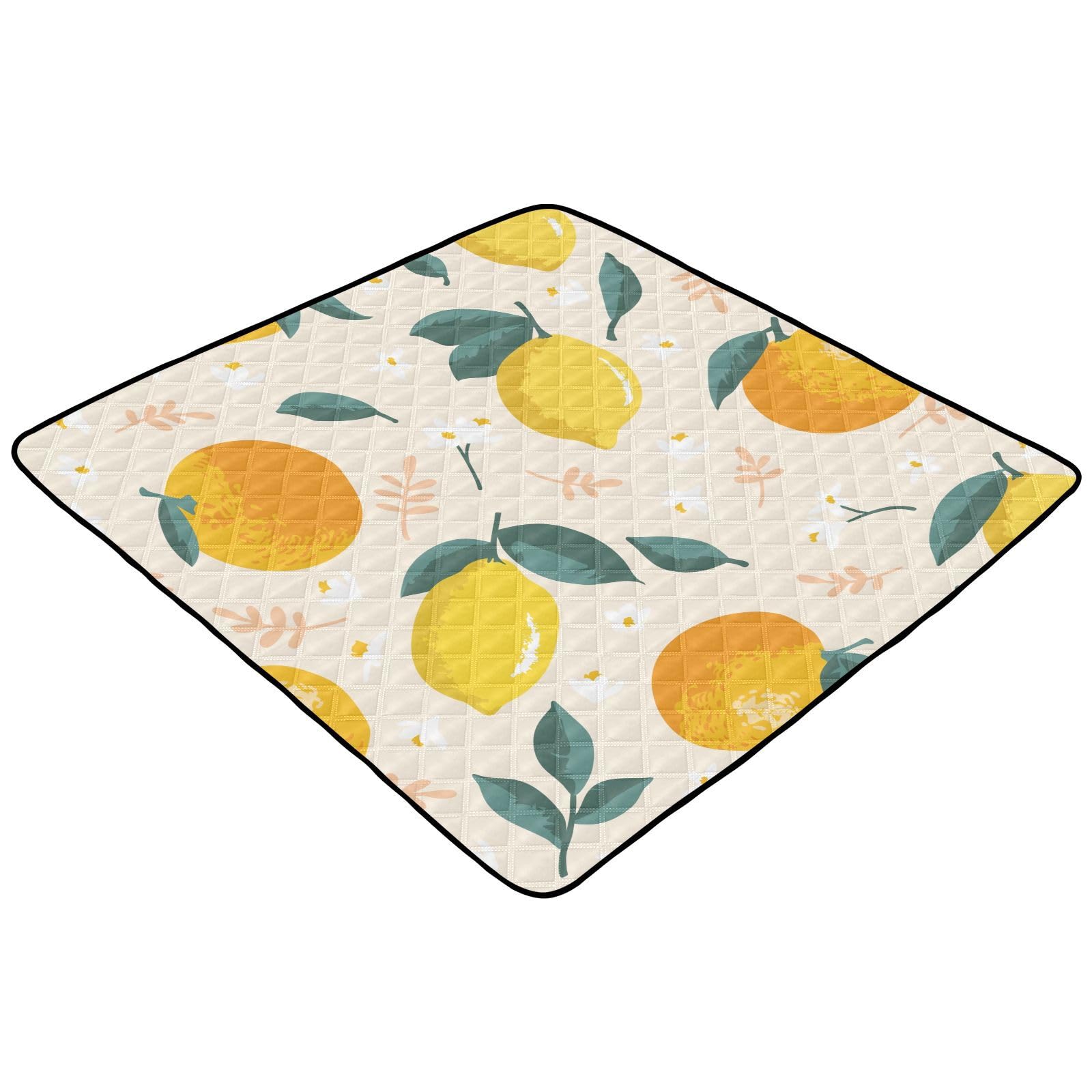 Non-Toxic Baby Gym & Activity Mat - 50'' x 50'' Large Stylish Lemon Leaf Design for Infants & Toddlers | Indoor & Outdoor Playmat for Kicking, Tummy Time & Sensory Development