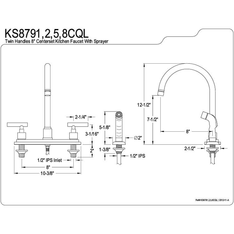 Claremont Oil Rubbed Bronze 2-Handle 8-Inch Kitchen Faucet with Matching Sprayer KS8795CQL - Perfect for Modern Farmhouse & Rustic Style Kitchens
