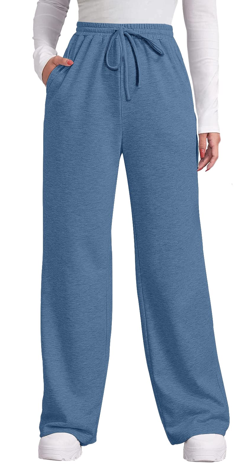 OFEEFAN Women's Fall Winter Sweatpants with Pockets - Elastic Waist Wide Leg Lounge Pants with Drawstring (S-XXL) - Casual Outfits, Home Wear & Travel Comfort