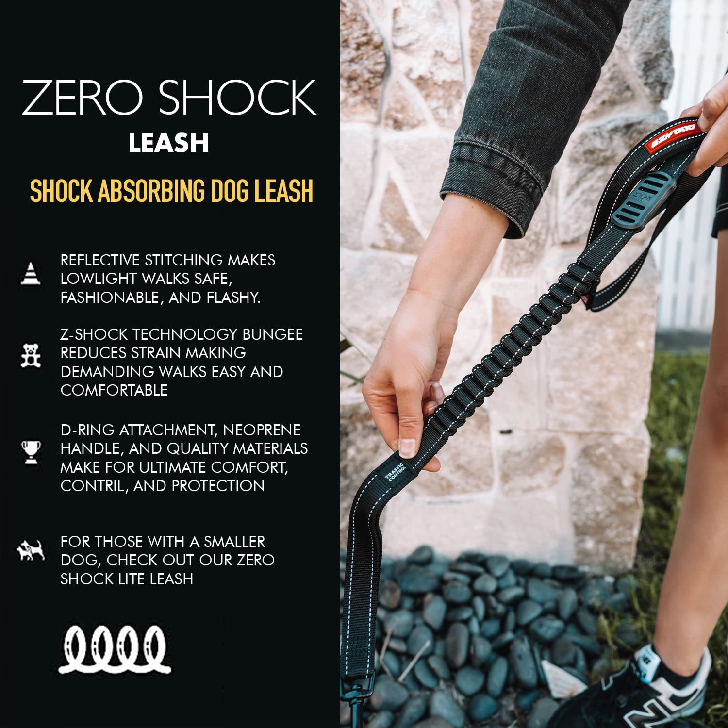 EzyDog Zero Shock Dog Leash - Shock Absorbing Bungee Leash for Pulling or Excited Dogs - Dual Handle Reflective Pet Leash for Large, Medium & Small Dogs (72-Inch, Corduroy) - Perfect for Walking, Running & Training Active Dogs