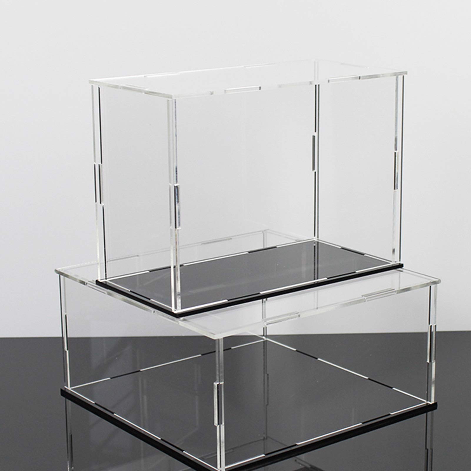 XINGLL Acrylic Display Case - Clear Dustproof Showcase Cube for Collectibles | Action Figures, Model Toys, Cars & Baseball Memorabilia Protection with Black Base | Customizable Display for Home, Office & Retail Stores