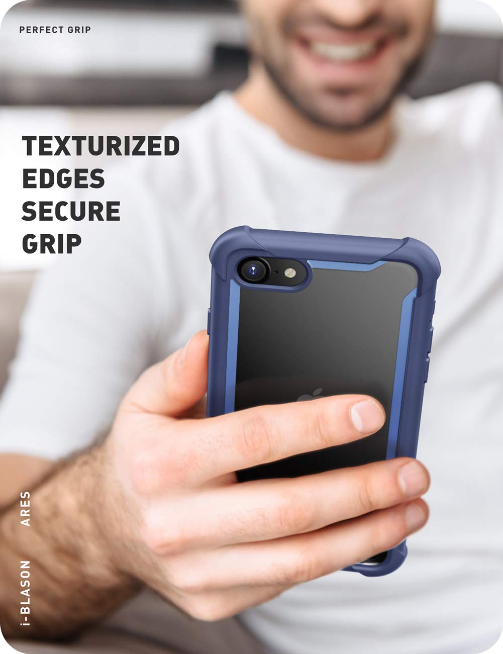 i-Blason Ares Case for iPhone SE 2022 (3rd Gen) | Dual Layer Rugged Clear Bumper Case with Built-in Screen Protector | Compatible with iPhone SE 2022/2020, iPhone 8/7 | Shockproof & Scratch Resistant | Perfect for Outdoor, Work & Daily Use (Blue)
