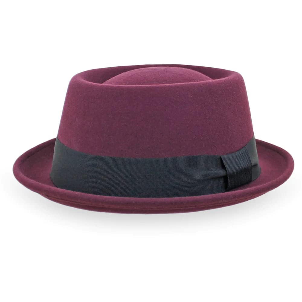 Vintage Wool Porkpie Fedora Hat for Men - Black, Brown, Grey - Casual & Formal Wear