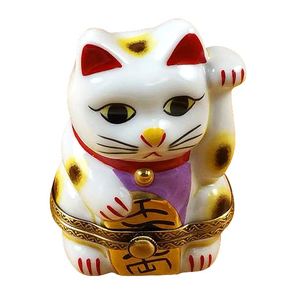 Authentic Lucky Cat Limoges Porcelain Figurine - Japanese Maneki Neko Collectible for Home & Office Decor | Perfect Gift for Cat Lovers & Feng Shui Enthusiasts