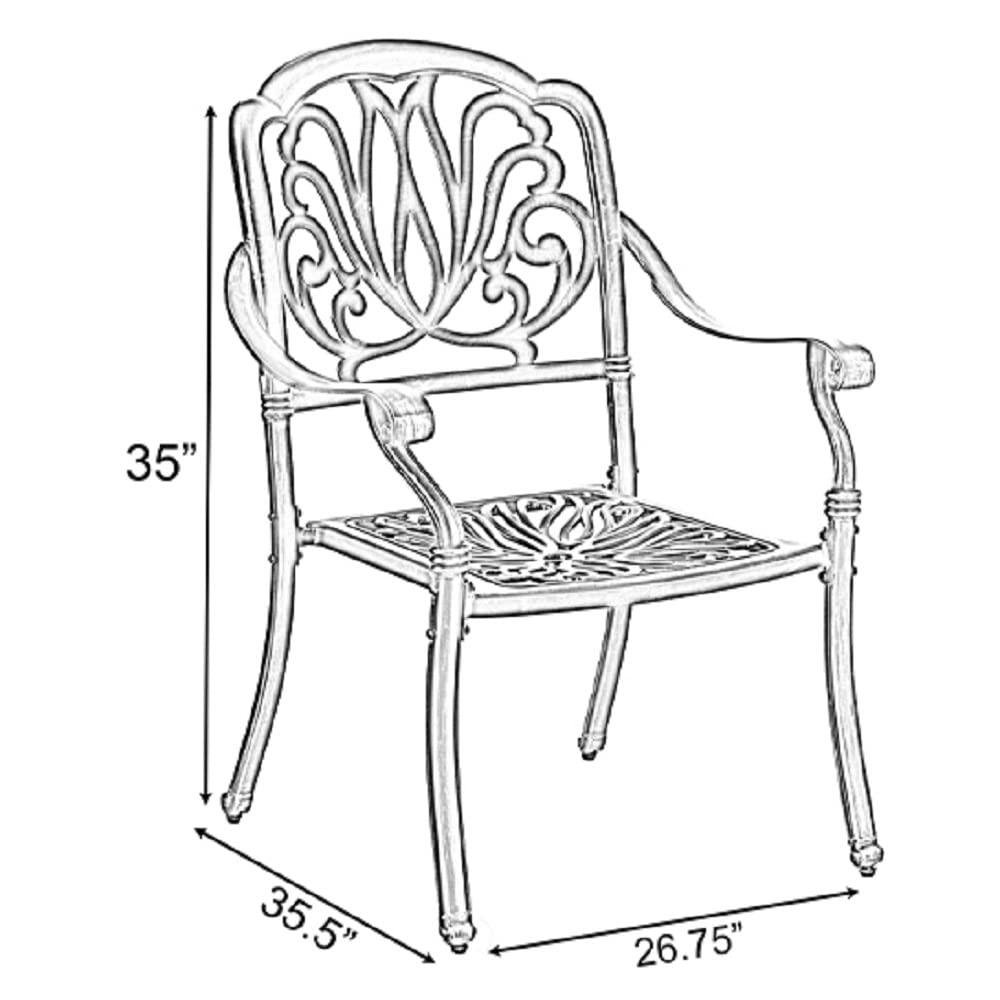 Gardenised Patio Bistro Chairs Set of 2 - Indoor Outdoor Dining Chairs with Armrests, Bronze Cast Aluminum - Perfect for Backyard, Garden, Balcony & Restaurant Seating